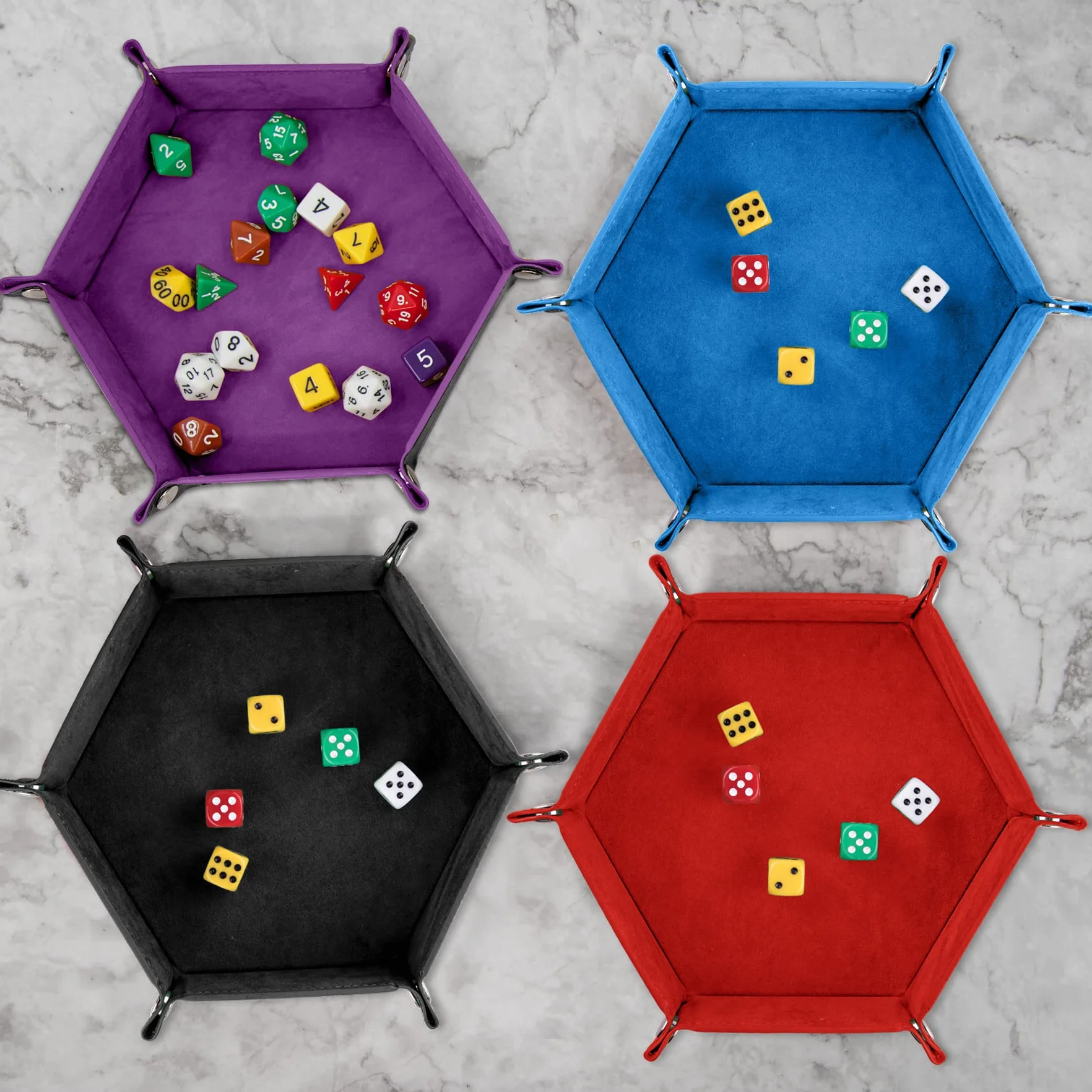SIQUK 6 sztuk taca na kość PU skóra i aksamitna deska do DND RPG (czerwony, niebieski, fioletowy, czarny, zielony, żółty)