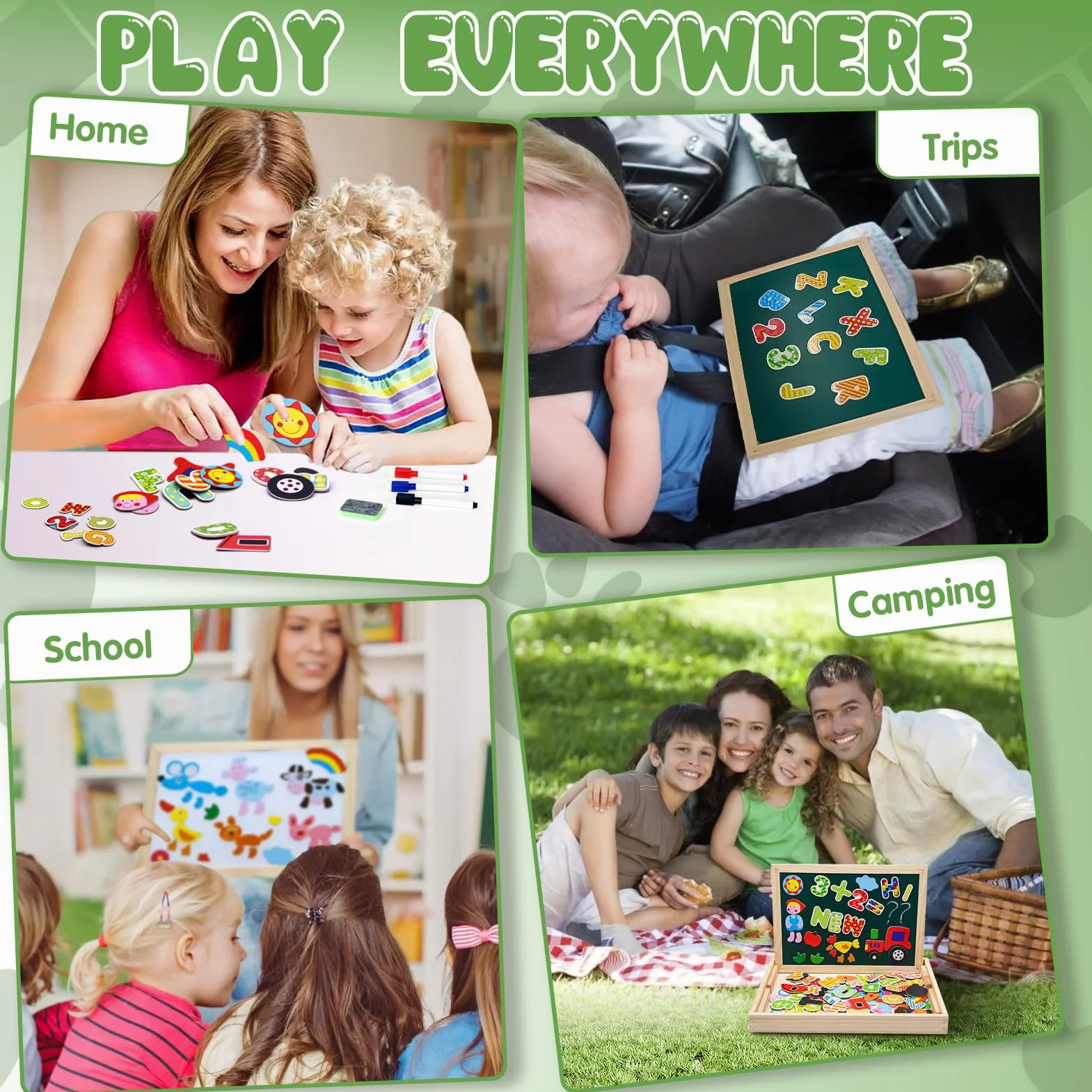 Uping Drewniane puzzle magnetyczne, sztalugi, dwustronna, tablica, drewniana deska Doodle, 155 sztuk, dla dzieci od 3 lat, gospodarstwo rolne