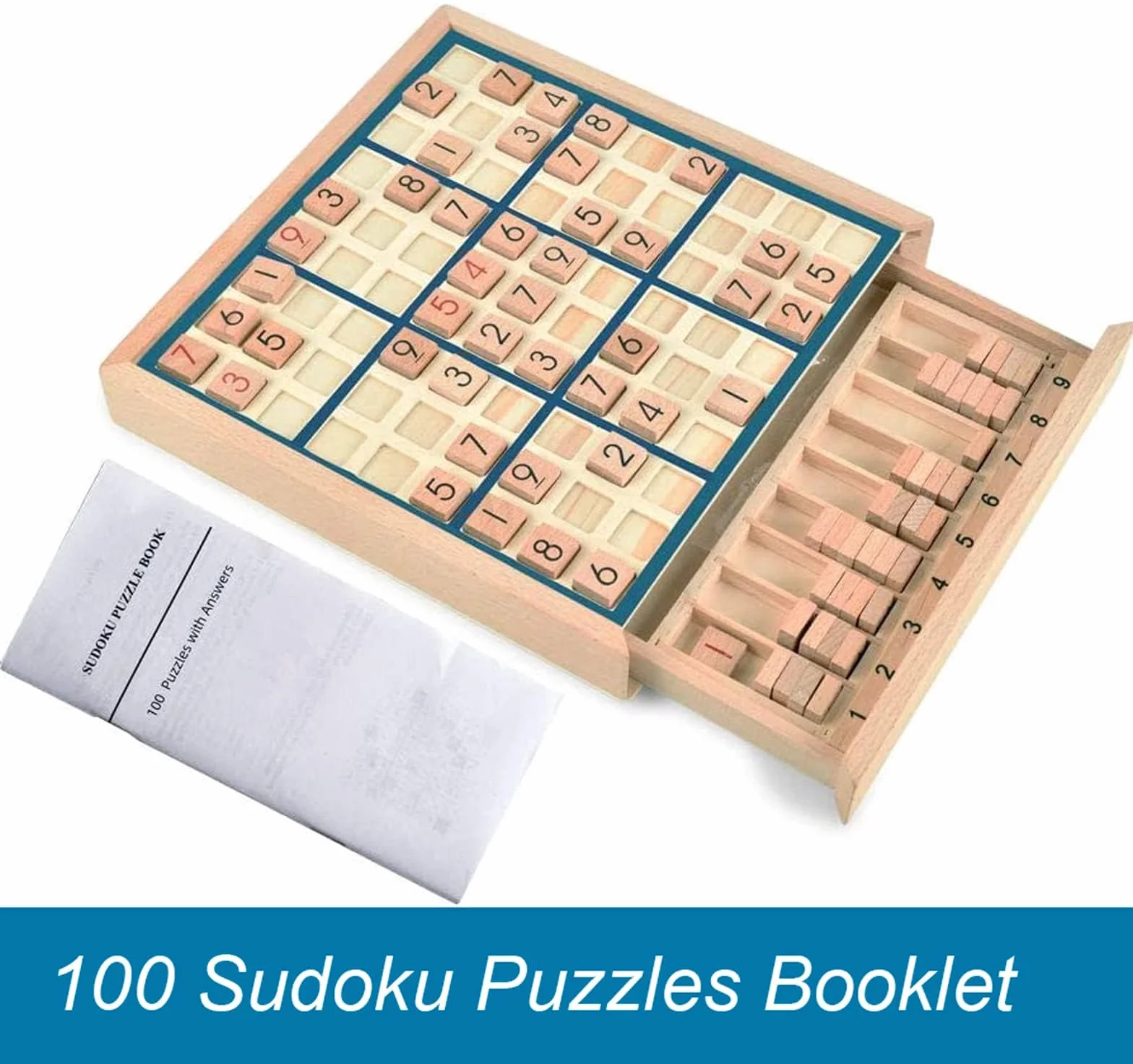 BOHS Gioco da Tavolo in Legno Sudoku con Cassetto - 100 Puzzle di Sudoku - Rompicapo Matematico da Tavolo