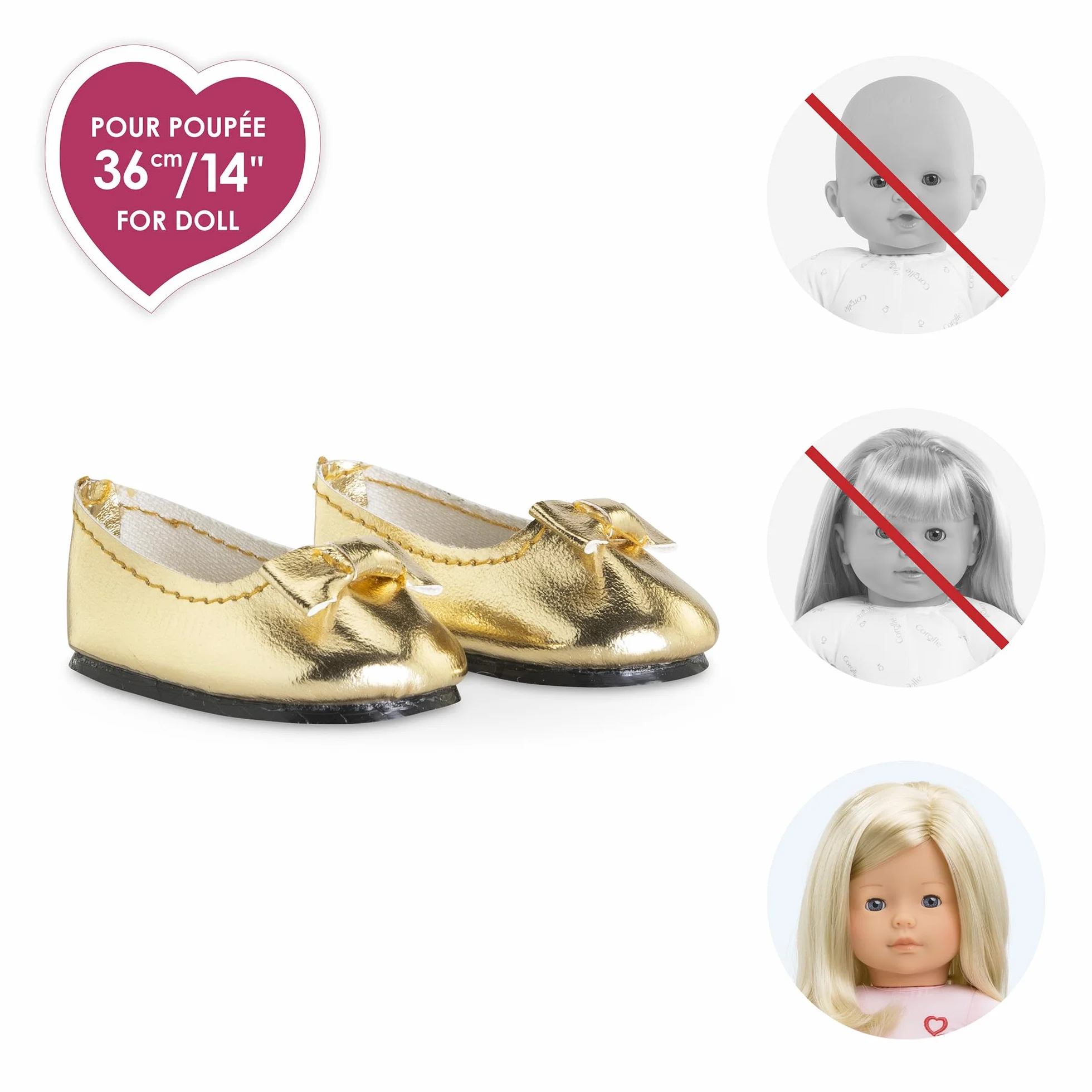 Ma Corolle - Złote baleriny, buty, dla lalki Ma Corolle, 36cm, od 3 lat, 9000213000