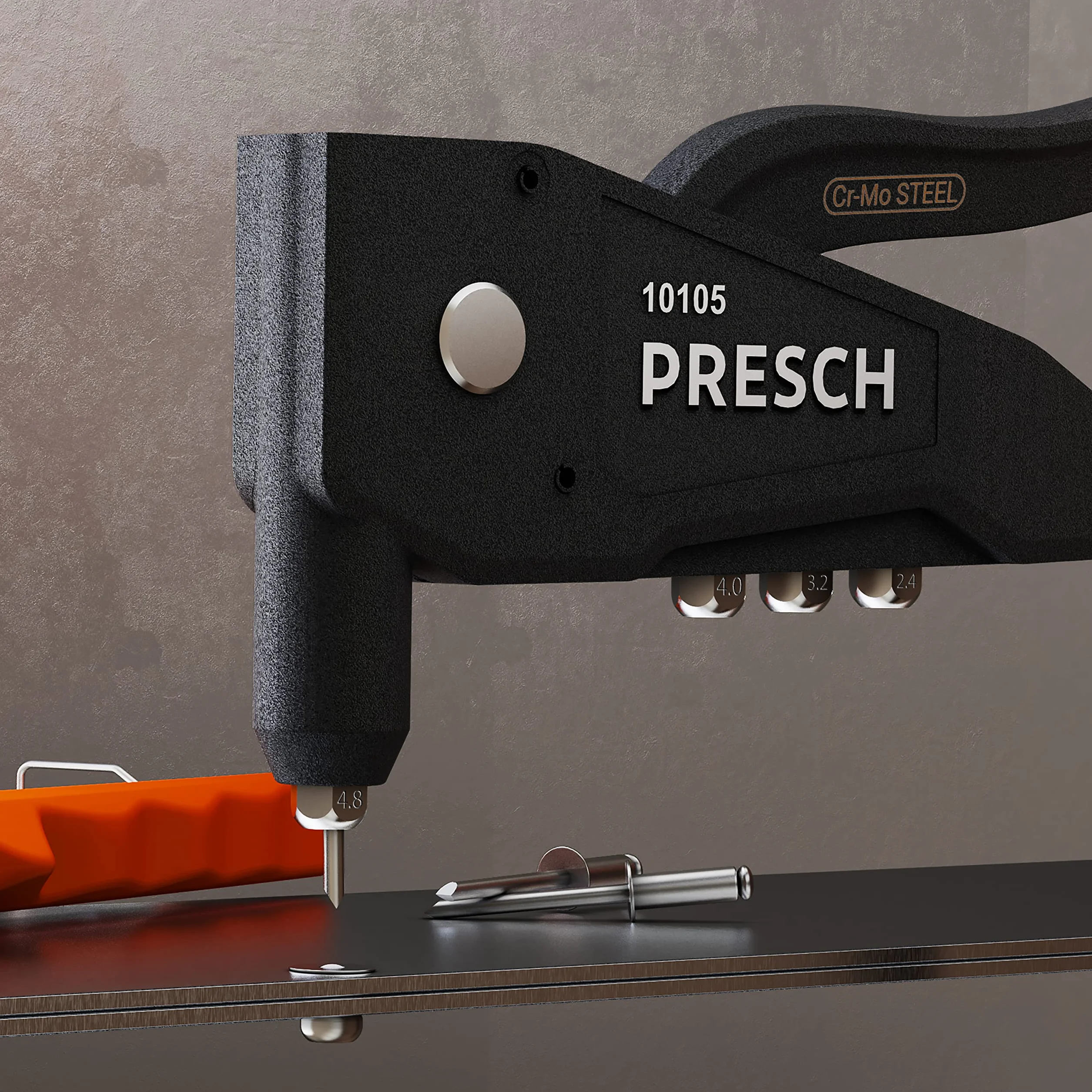 Presch Pistolet do nitów - Solidny, profesjonalny pistolet do nitów - Nitownica z ergonomicznym uchwytem do nitów zrywalnych - Stal Ø 2,4, 3,2, 4,0 mm i stal aluminiowa do 4,8 mm