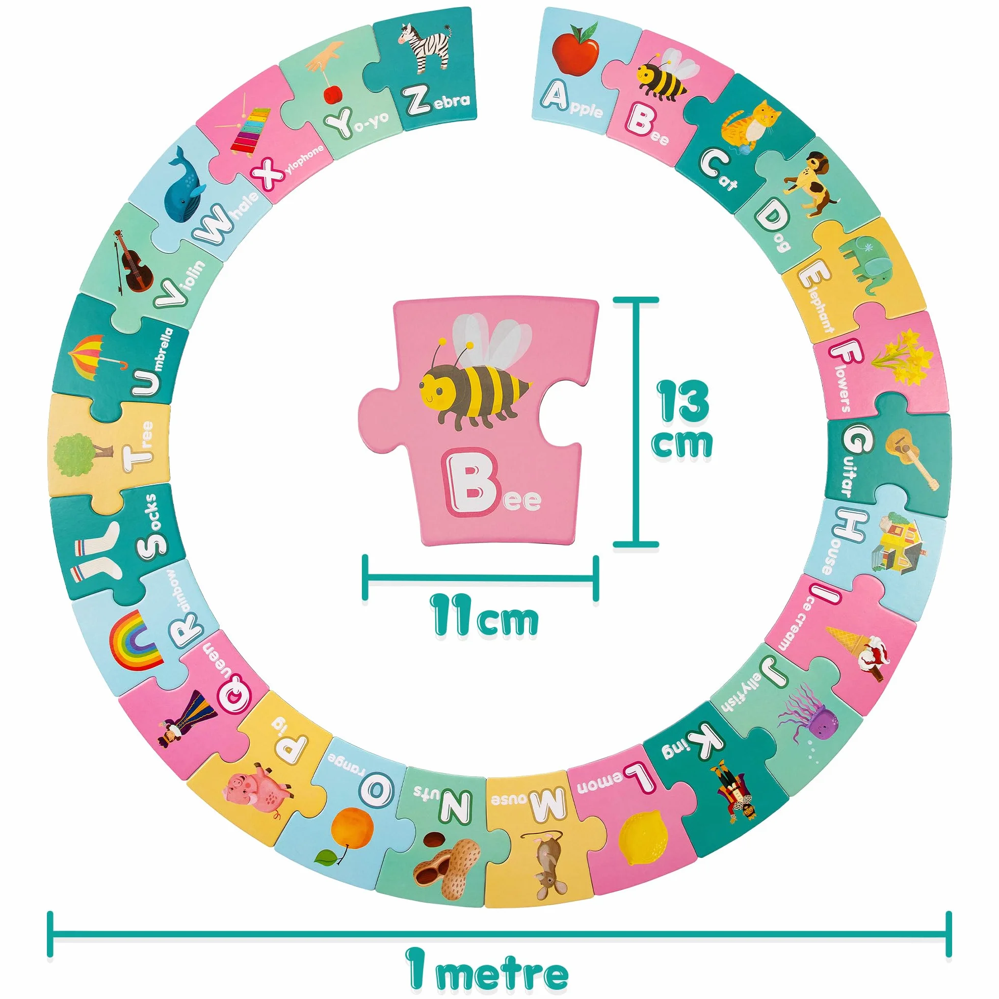 boppi Puzzle z alfabetem - wczesny rozwój umiejętności czytania i pisania dla dzieci w wieku od 3 lat - 26 sztuk puzzli Montessori dla maluchów / karty Flash ABC