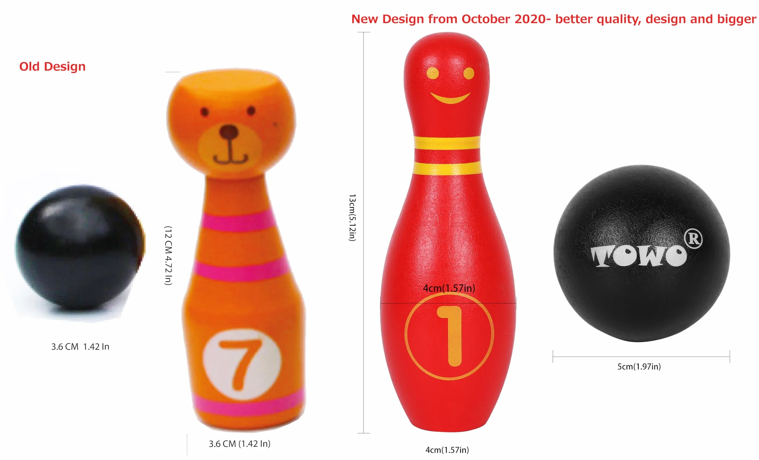 TOWO Skittles drewniane dla dzieci - drewniane Skittle Set z twarzy emocji i numery - 10 Pin Bowling Zestaw dla dzieci kryty i zabawki ogrodowe - drewniane zabawki dla 2 lat Maluch