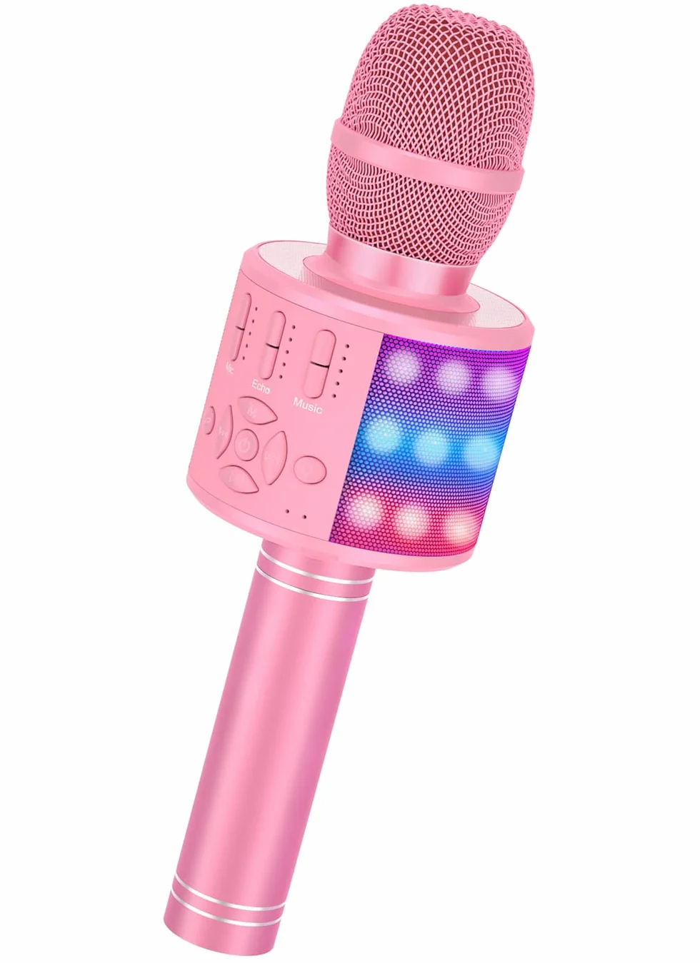 Ankuka bezprzewodowy mikrofon do karaoke, bluetooth, maszyna do karaoke, Home KTV Player, prezent dla dzieci, do systemu Android / iOS, z funkcją nagrywania, tańczące światła, magiczne dźwięki, różowy