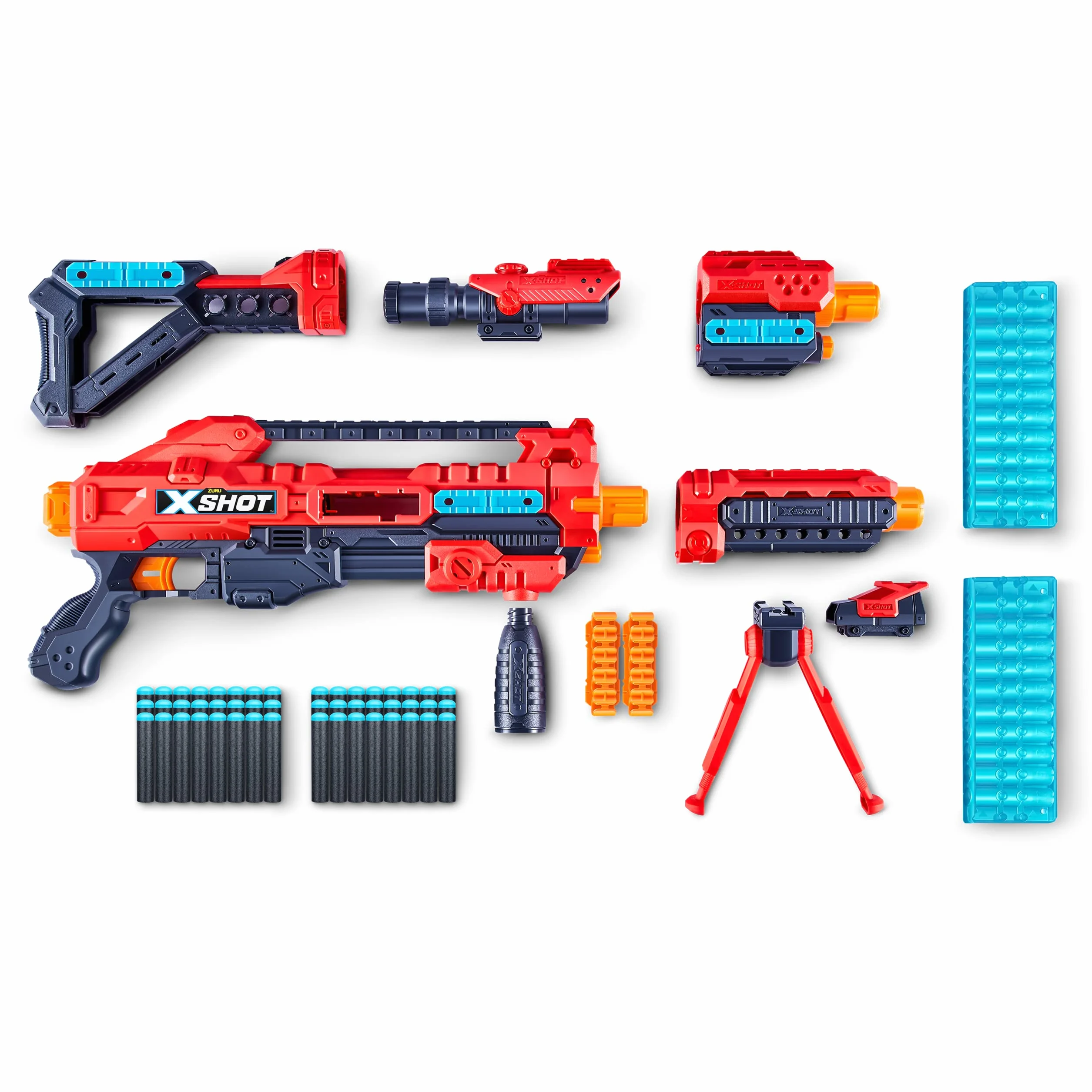 XSHOT Excel Regenerator, Red Foam Dart Blaster ponad 1000 unikalnych kombinacji (48 rzutk), czerwona zabawka blaster