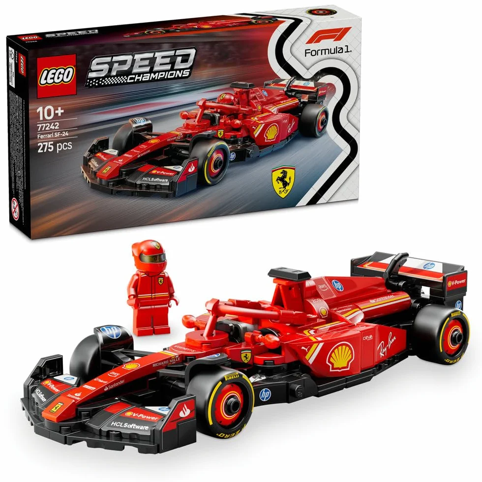 LEGO Speed Champions Bolid F1 Ferrari SF-24, Model Pojazdu, Zabawka dla Dziecka do Zbudowania, Zestaw Konstrukcyjny z Minifigurką Kierowcy, Pomysł na Prezent dla 10-latka, Chłopca i Dziewczynki 77242