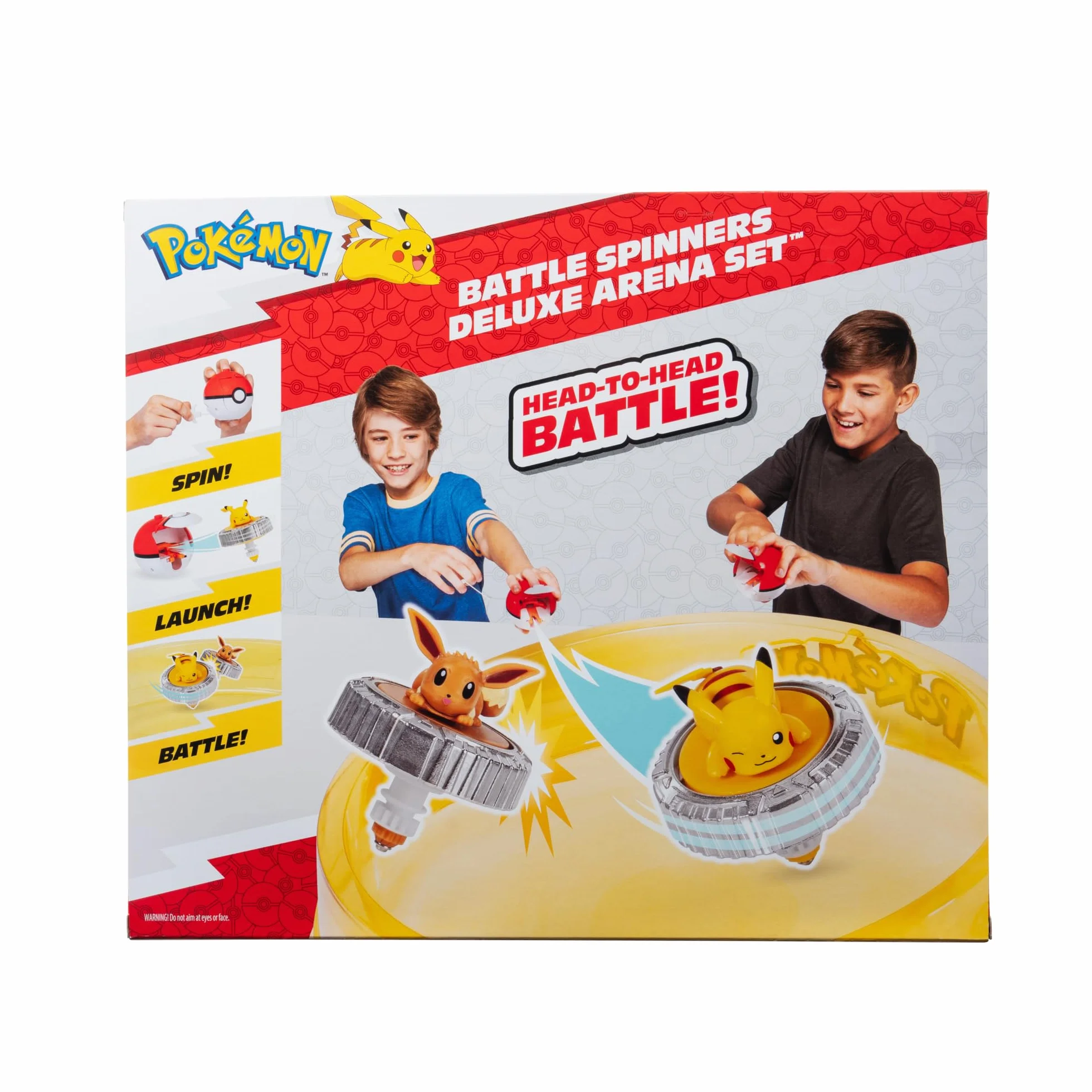 Bandai - Pokémon Arena + 4 Spinnery w Zestawie - 2 Wyrzutnie Pokéball + 4 Bączki Pikachu, Evoli, Caparchip i Salamche - Fighting - Zabawka Dla Dzieci 4 Lata i + JW4411
