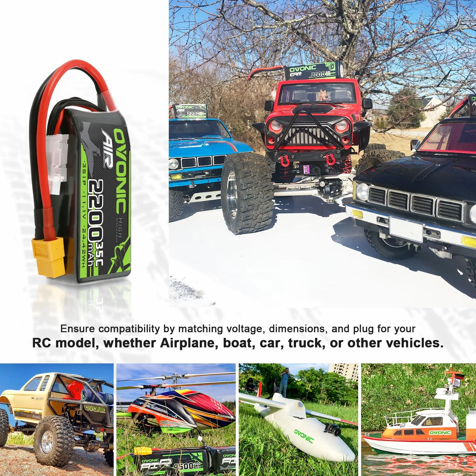 OVONIC 3S Lipo akumulator 35C 2200 mAh 11,1 V akumulator krótki zestaw z przyłączem XT60 do helikoptera samolotowego 1:14 RC Car RC samolot (2 sztuki)