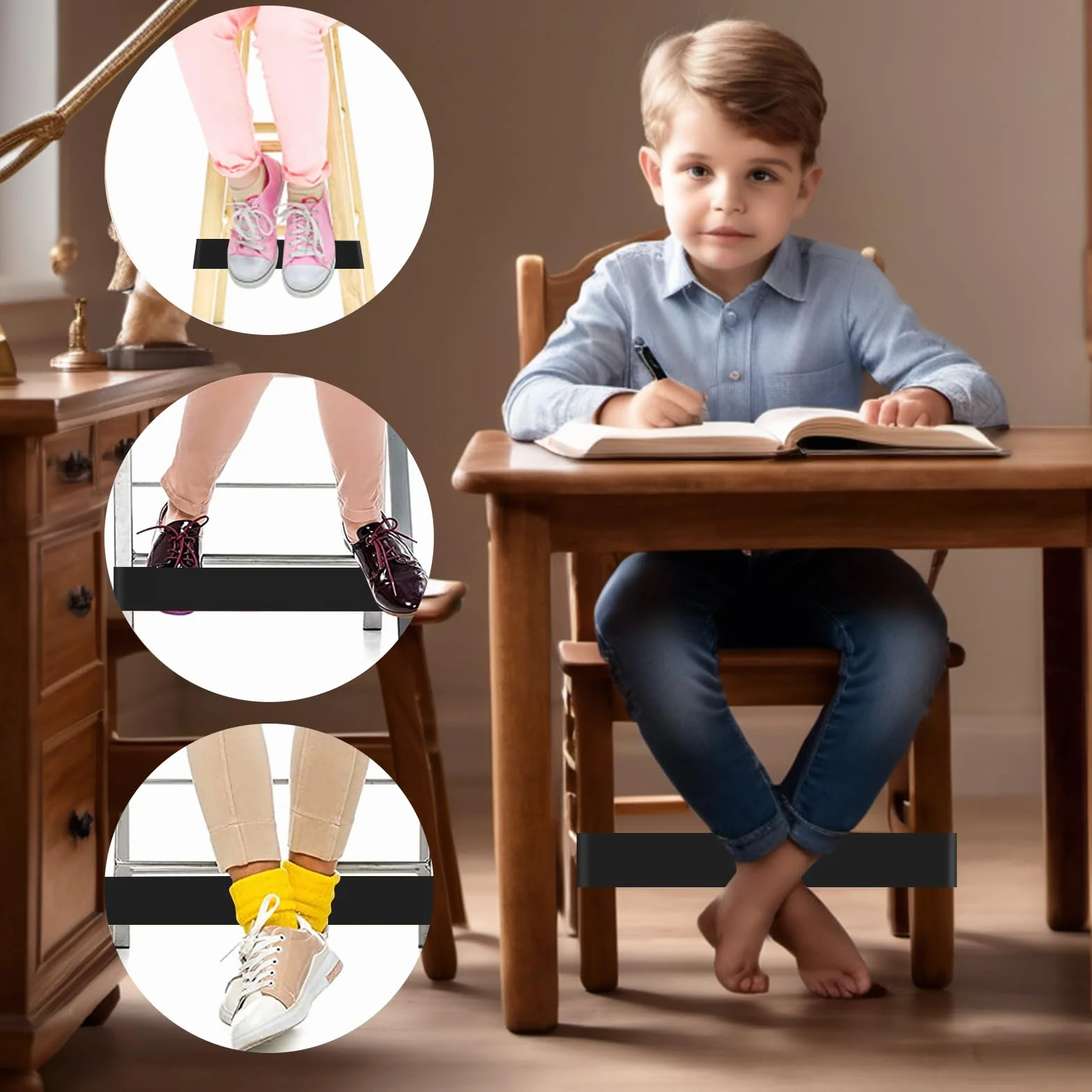 PLULON Opaski na krzesła dla dzieci z niespokojnymi stopami, do krzeseł klasowych, do krzeseł studenckich, biurka z sensorycznym ADHD, ADD, autyzmem, czarne, 15 szt