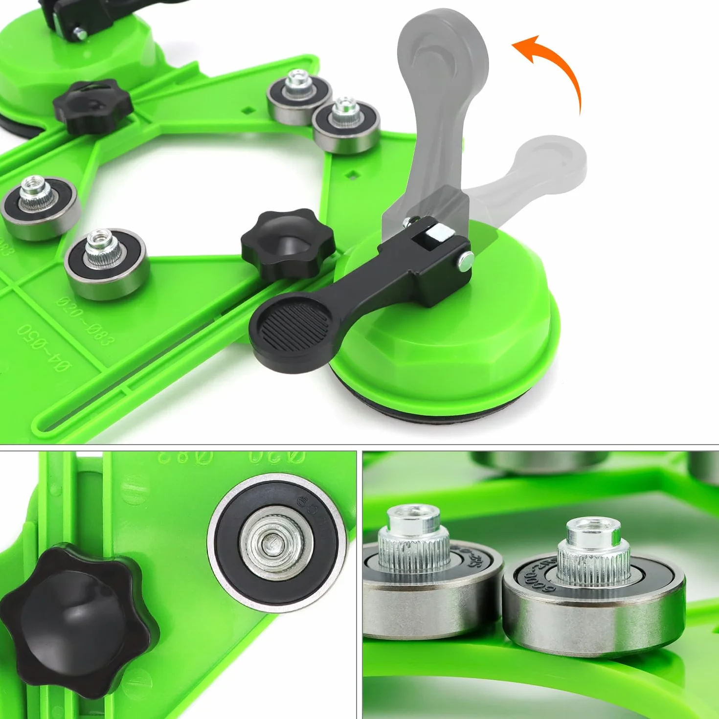 QWORK Lokalizator otworów na wiertła, 4-83 mm regulowany przepychacz z podstawą próżniową, frez do otworów do płytek, diamentowego frezu do szkła, marmuru, płytek