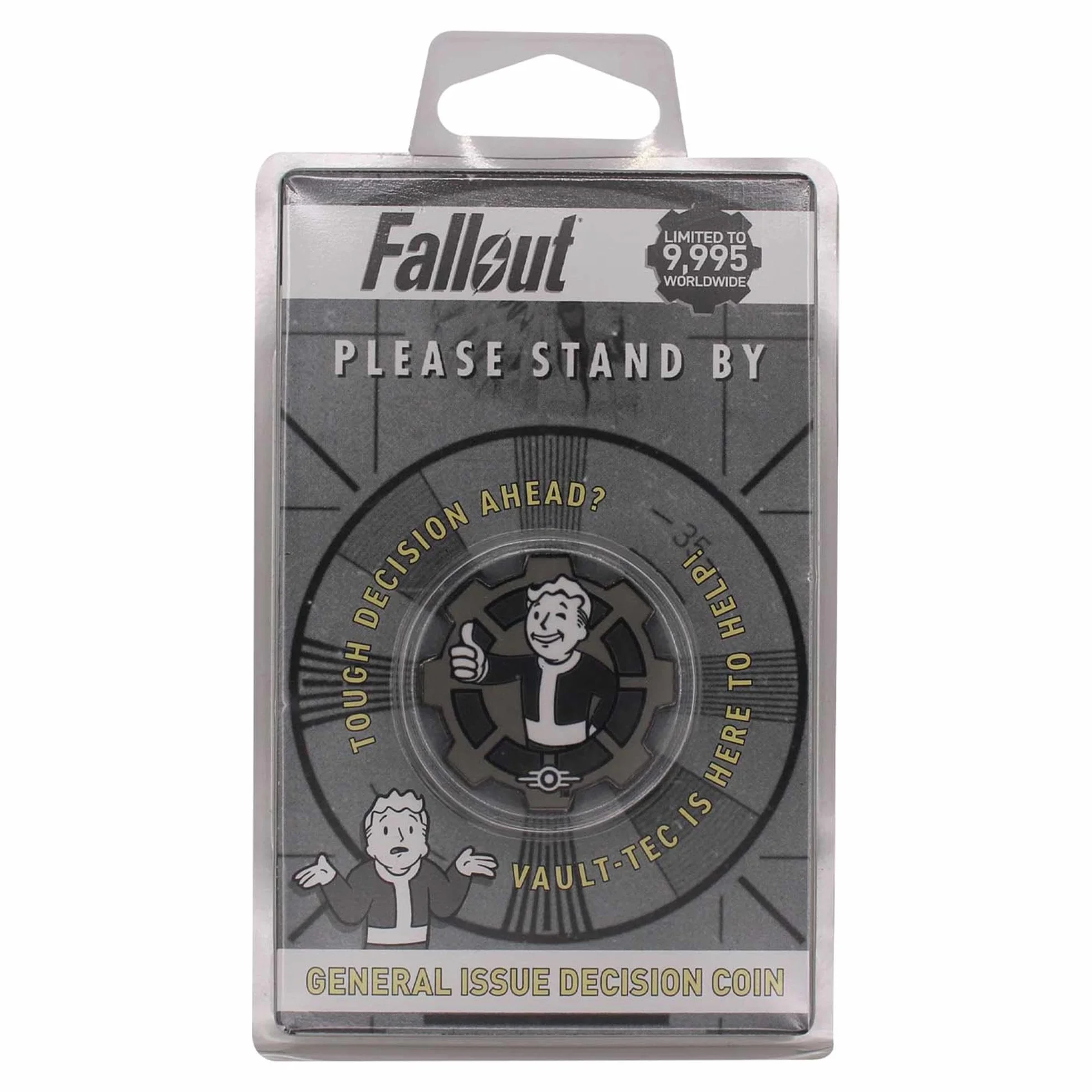 Fallout Black & White Limited Edition Collectible Decision Flip Coin - oficjalna metalowa moneta inspirowana Vault-Tec, postapokaliptyczna pamiątka dla graczy, prezent dla fanów i kolekcjonerów