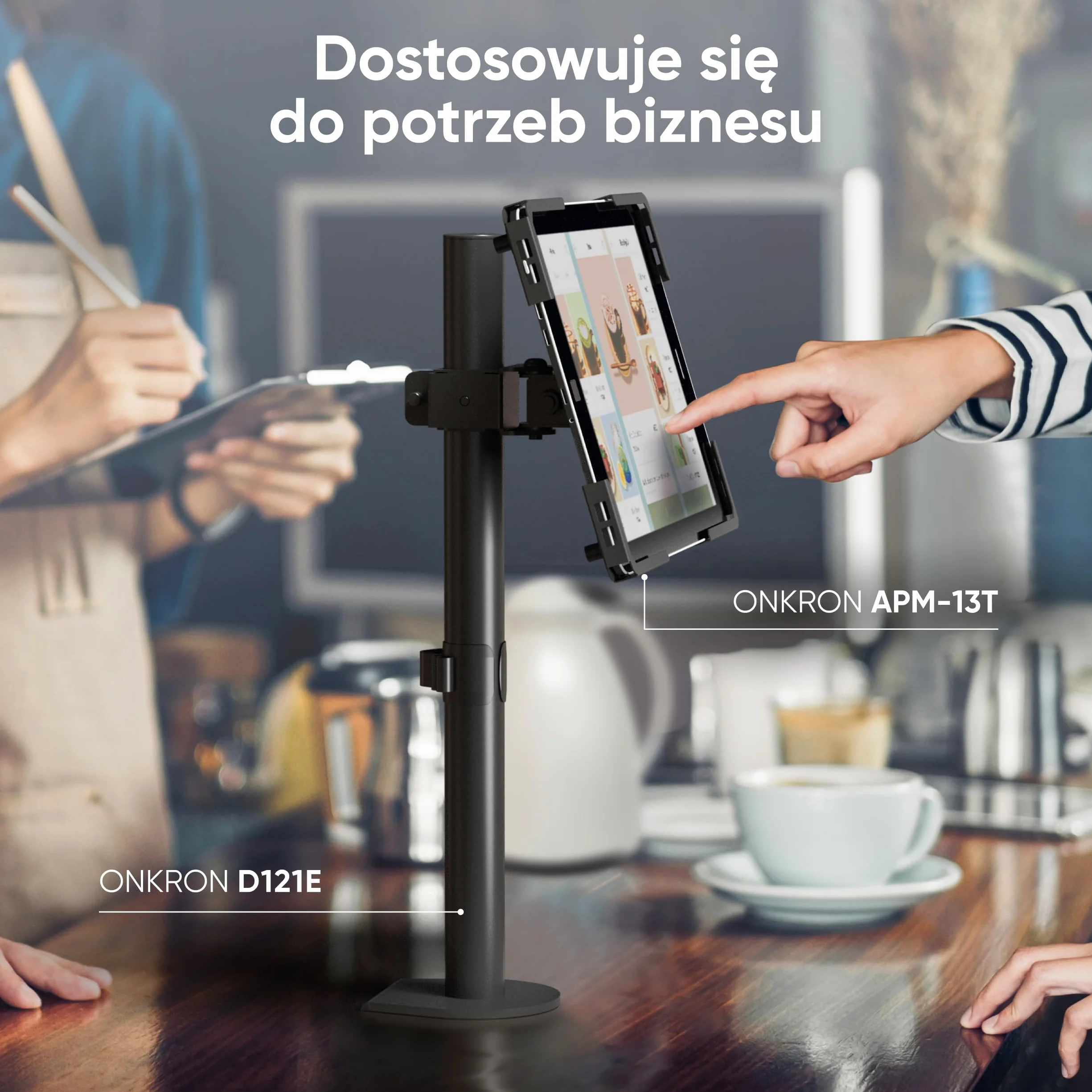 ONKRON VESA adapter do tabletów 10,1-12,9 cala, uniwersalny uchwyt na tablet z obrotem 360°, 75x75 VESA, czarny APM-13T
