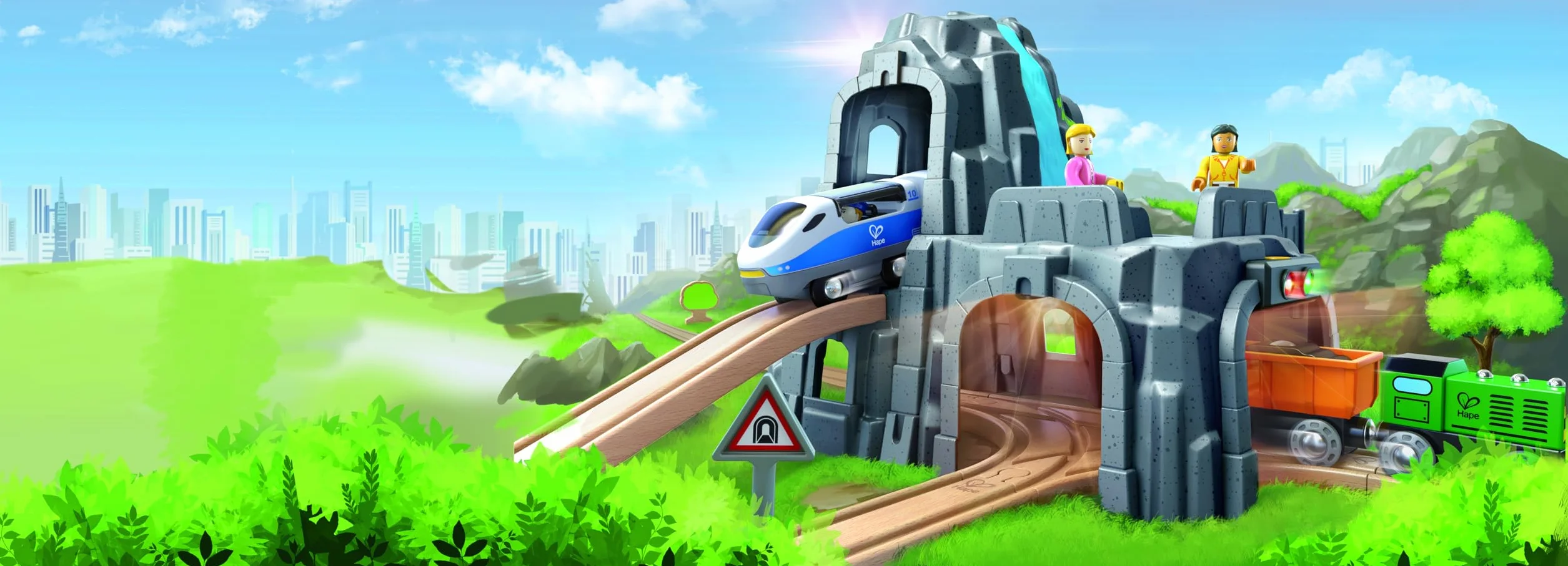 Hape E3739 Light and Sound Mountain Tunnel - Wooden Train Track Accessories