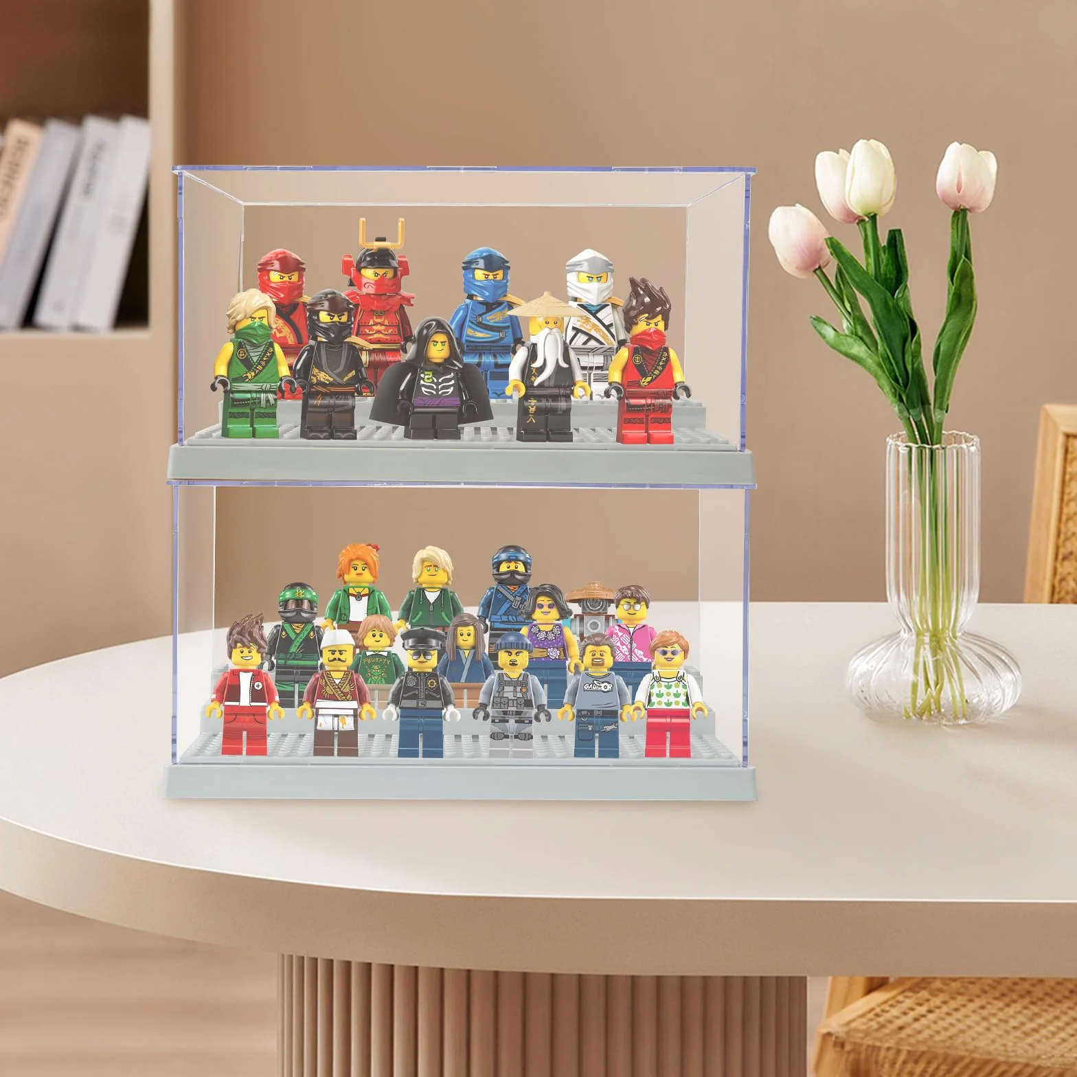 witryna akrylowa, 3-warstwowa, mini figurki, do minifigurek, eksponowania kurzu, baza do minifigurek, cegły, bloków, figurki akcji, bloki do przechowywania (B)