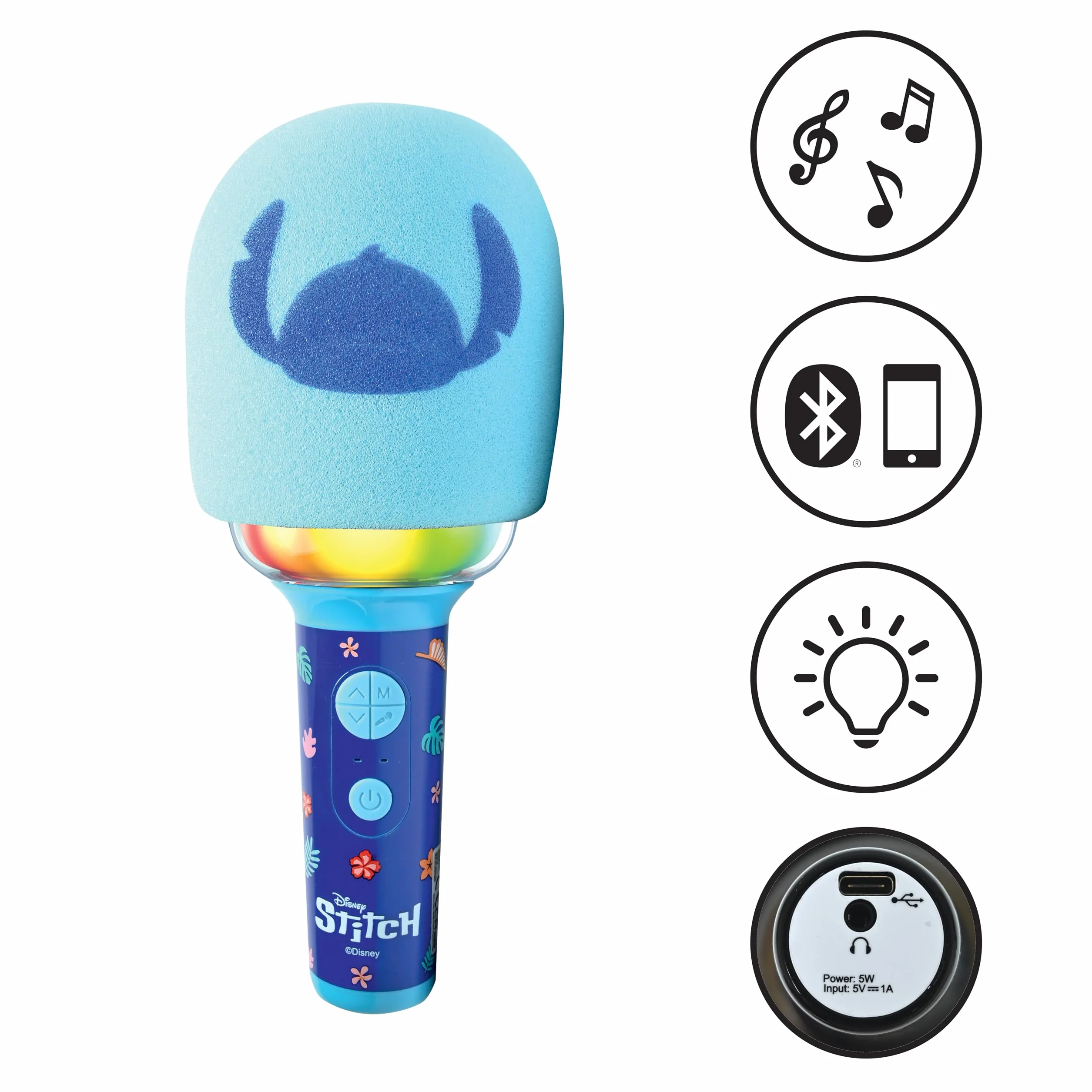 Lexibook, Disney Stitch, Mikrofon Bezprzewodowy z Głośnikiem i Światłami, 4 Modyfikatory Głosu, Wielokolorowe Efekty Świetlne, Akumulator, MIC280D