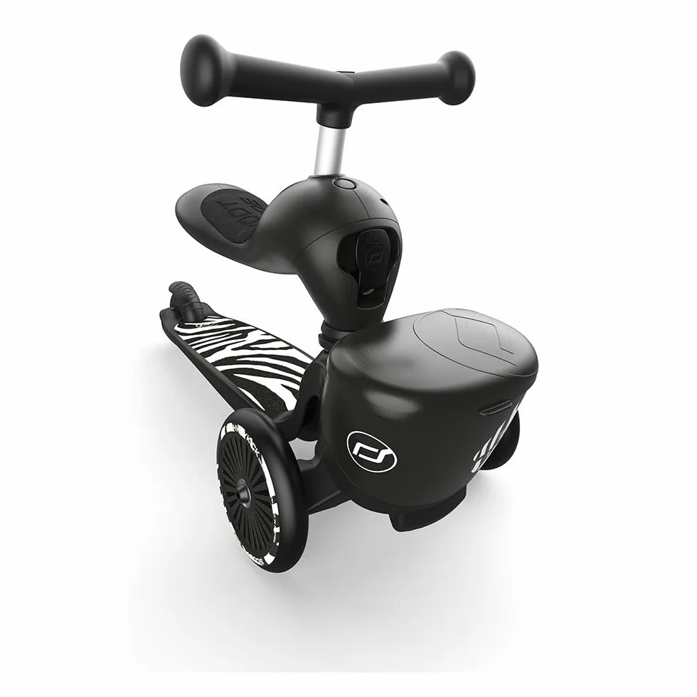 Scoot & Ride Unisex – Baby Highwaykick 1 Lifestyle Kickboard z siedziskiem i pojemnikiem (zebra)