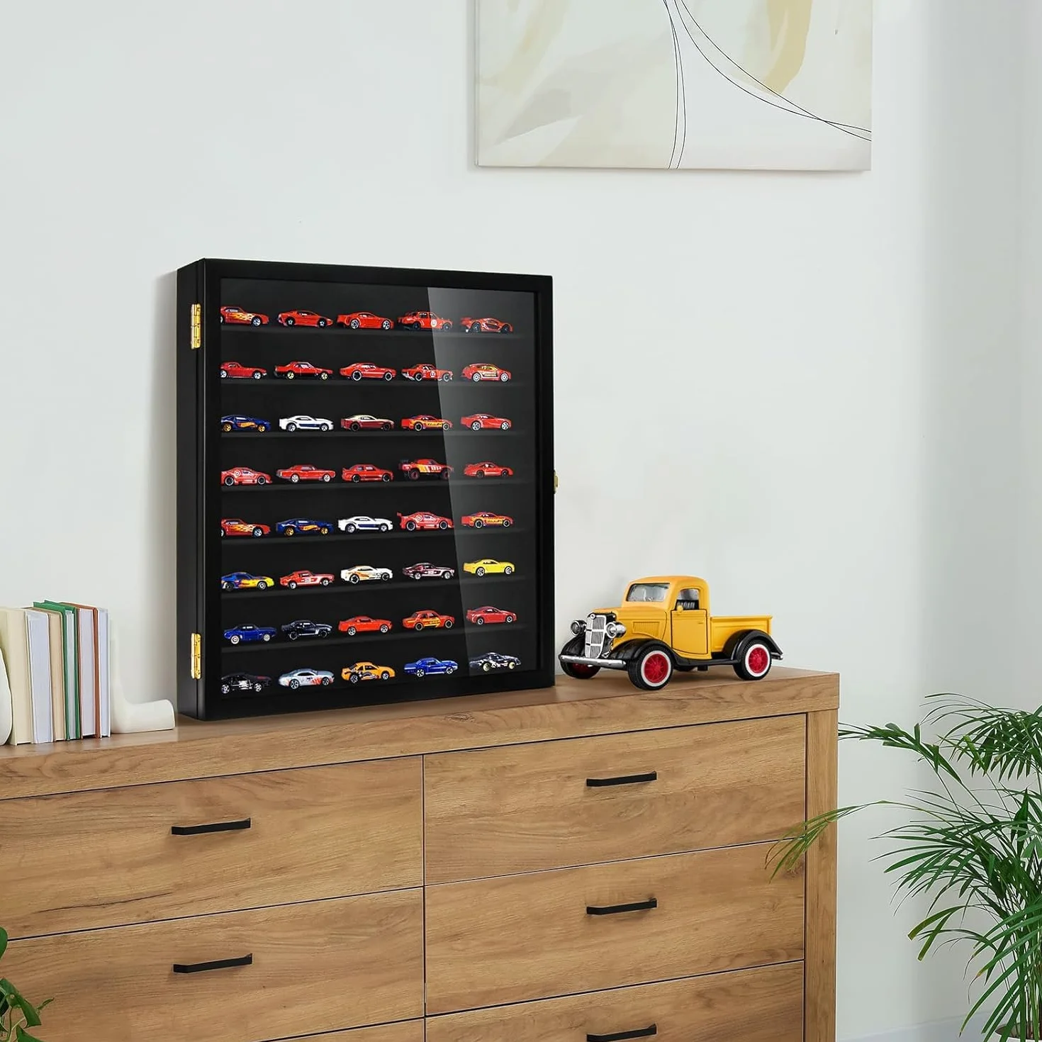 TJ.MOREE Model Car Display Case 1/64 Scale Diecast Wall-Mounted for Mini Toys and Small Wheels, Black