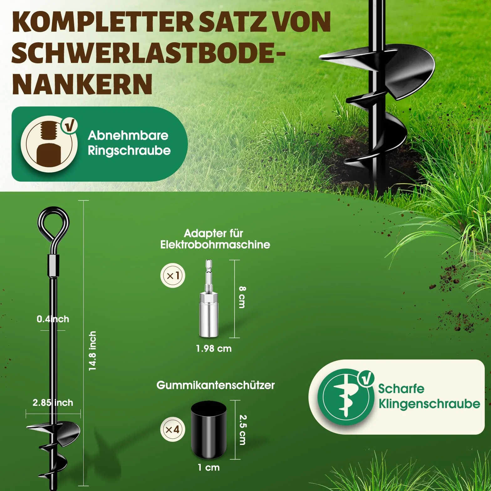 Heavy Duty zestaw 4 metalowych kotw do trampoliny, do namiotów, huśtawek, zadaszeń, silnego wiatru