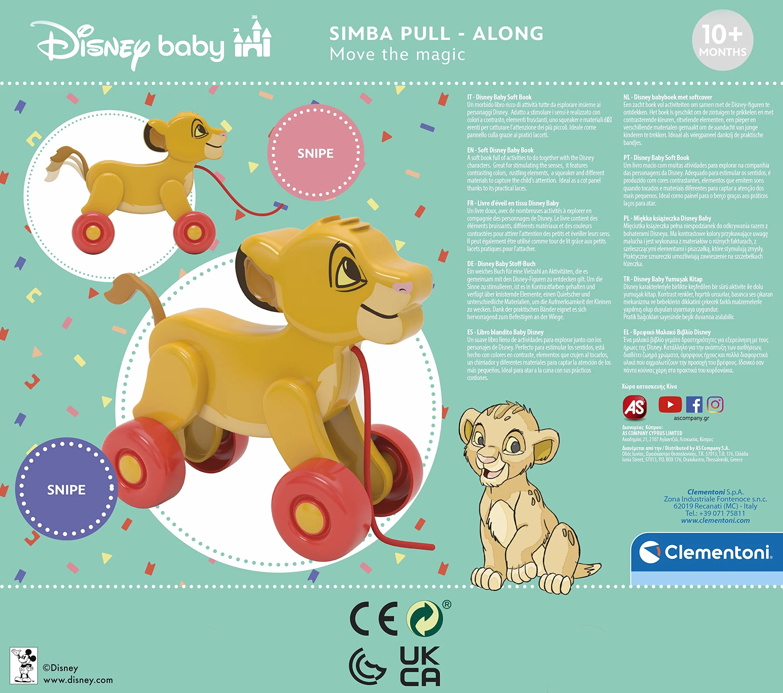 Clementoni - 17815 - Pull Along Disney Simba - Zabawka Dla Pierwszego Wieku Dla Dzieci Od 9 Miesięcy, Zabawka Do Pchania