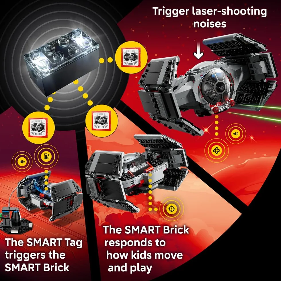 LEGO Star Wars 75421 SMART Play: Darth Vader's TIE Fighter – interaktywny zestaw zabawek typu wszystko w jednym, w zestawie Inteligentna cegła, etykieta, minifigurka i ładowarka - pomysł na prezent dla chłopców w wieku 8 lat, dziewcząt i dorosłych fanów