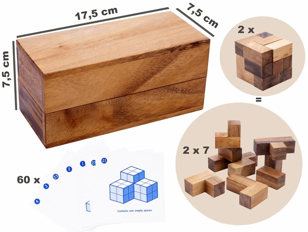 Engelhart – 350460 – Podwójna kostka Soma – trudna łamigłówka 3D – 2 drewniane sześciany – eko pudełko – 2 graczy – 6+