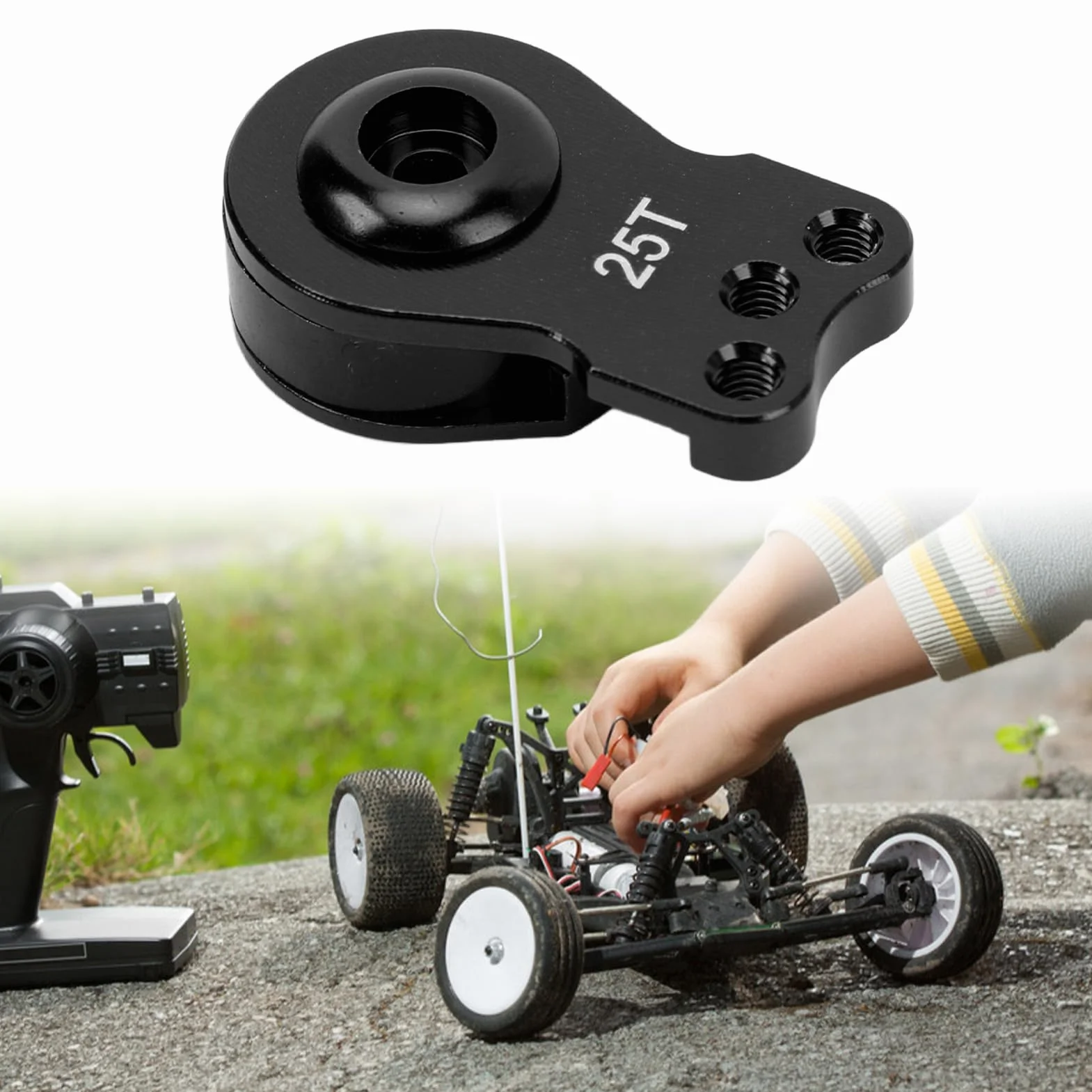 RC Servo Saver, Lekki, Uniwersalny Serwomechanizm ze Stopu Aluminium o Wysokiej Dokładności 25T z zamienną osłoną Przekładni do Samochodu RC 1/10 (BLACK)