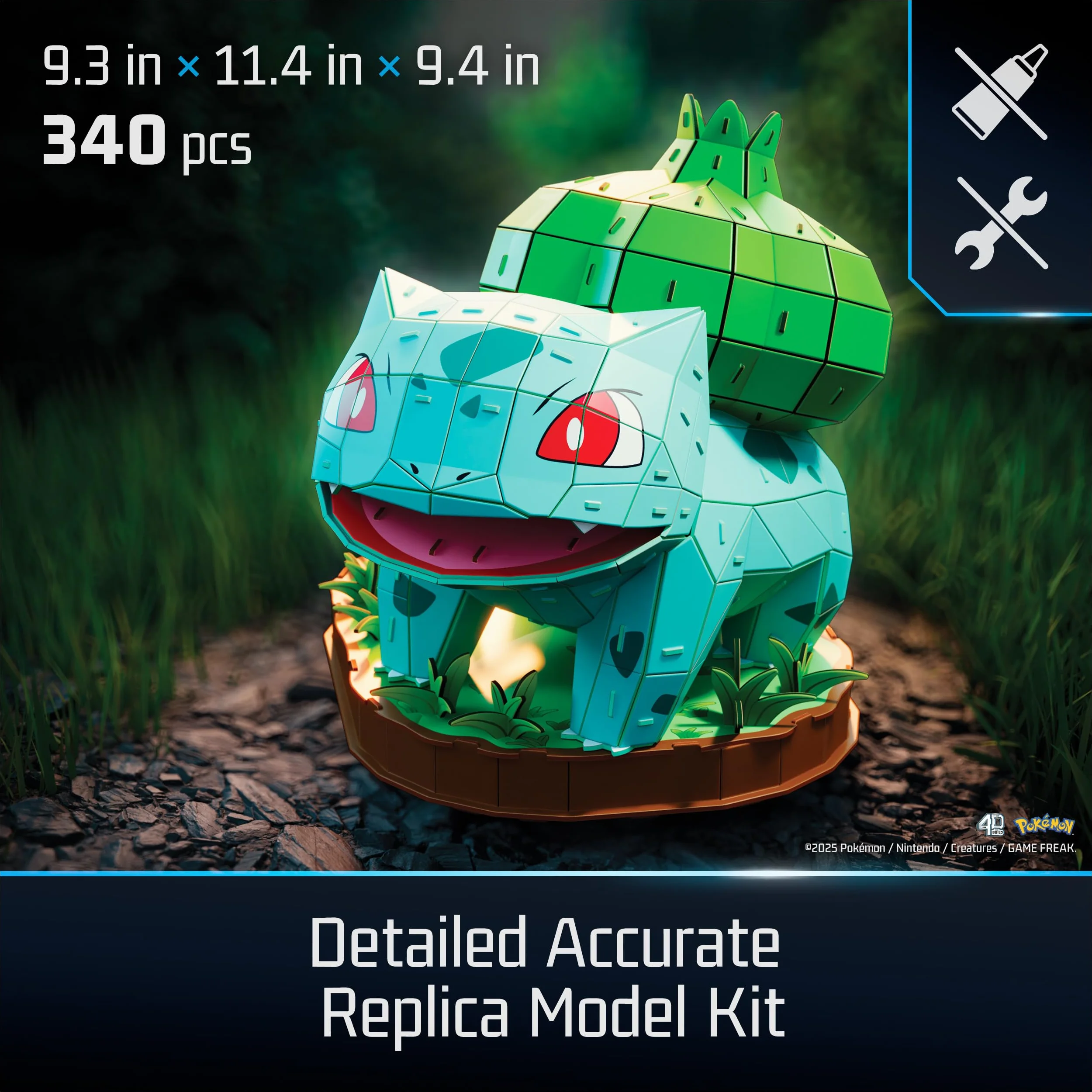 4D Build, Pokémon Bulbasaur – zestaw 3D do składania, Pokémony do kolekcjonowania, Puzzle 3D dla dorosłych i nastolatków, 195 elementów, dla osób w wieku od 12 lat
