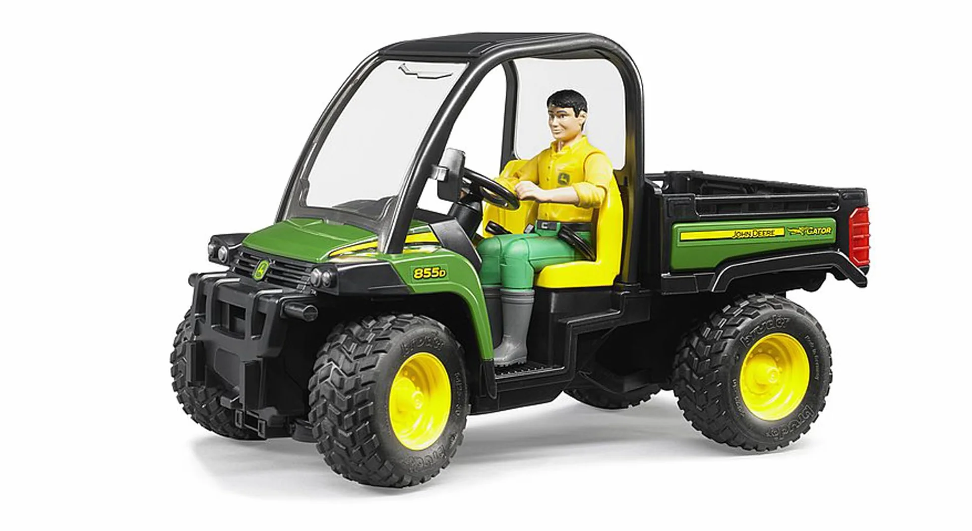 bruder 02490 - John Deere Gator XUV 855D z kierowcą - 1:16 Pojazd, rolnictwo, leśnictwo, robotnik, figurka bworld, transporter, jeep, offroad