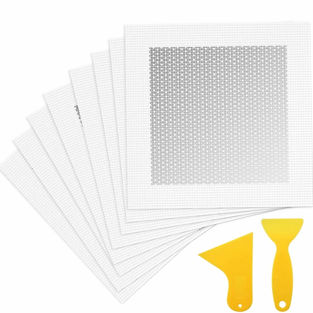 8 szt. 10 x 10 cm, aluminiowa naprawa samoprzylepnych łatek ściennych z siatki o wysokiej wydajności, z 2 różnymi skrobakami, naprawa ekranów do suchej zabudowy