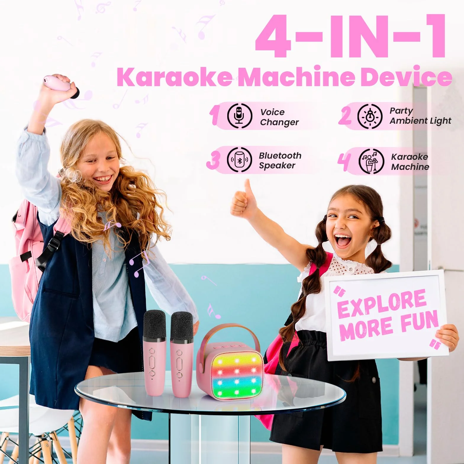 Ulepszony ekspres do karaoke 2 mikrofony dla dzieci dla dziewczynek: Wowstar Kids Karaoke Machines z mini mikrofonami karaoke - przenośny głośnik Bluetooth dla dzieci - zabawki prezenty dla chłopca
