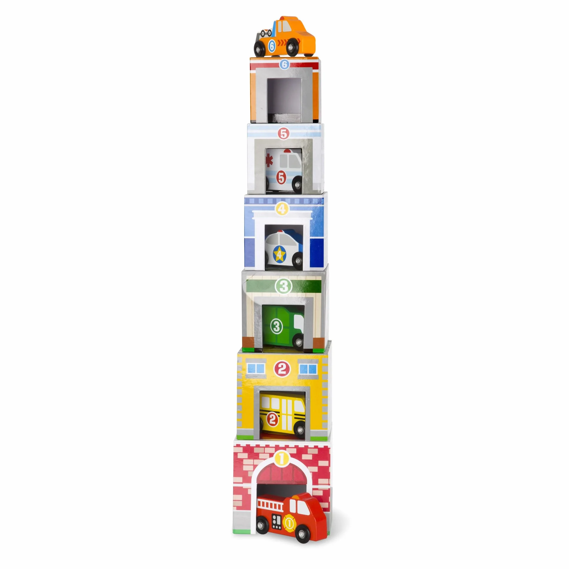 Melissa & Doug Nesting & Sorting Buildings & Vehicles, Wooden Toy & Trains, Trucks & Vehicles, 2+, Gift for Boy or Girl