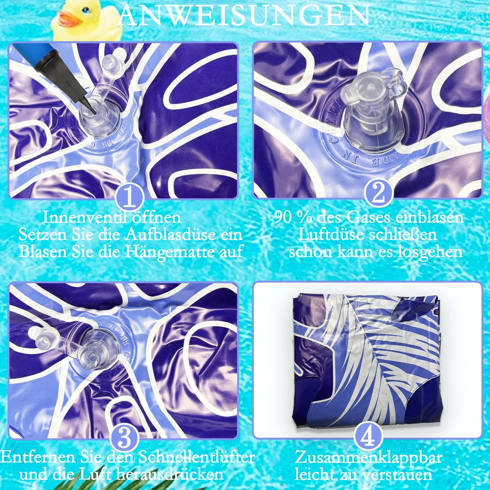 Pływający nadmuchiwany hamak 180 x 90 cm, hamak basenowy nadmuchiwany basen nadmuchiwane łóżko pływające nadmuchiwane maty z otworami na plażę basen lato impreza
