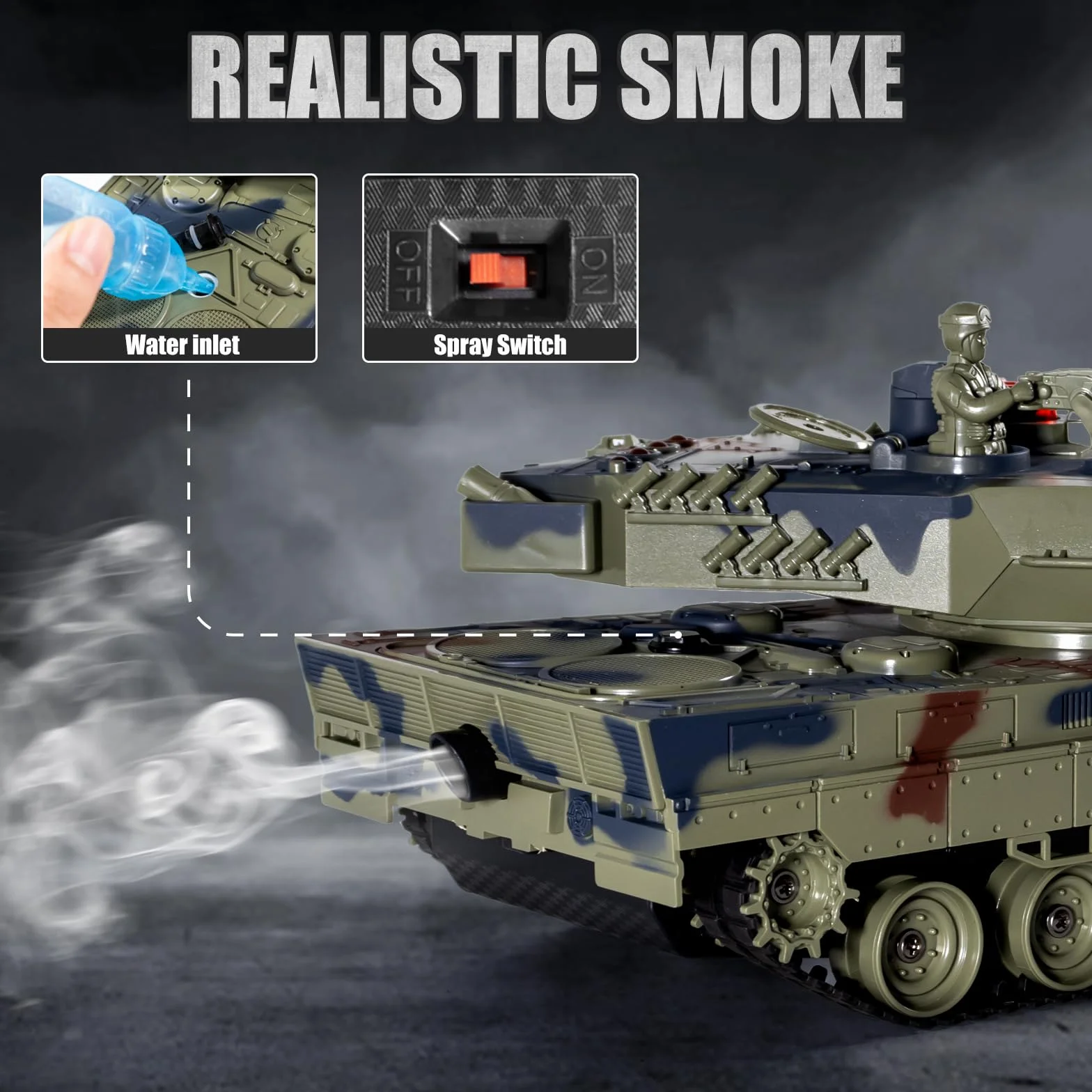 Pilot zdalnego sterowania czołgiem Leopard II 1/24, czołg z efektami dźwiękowymi, dymem i obrotową wieżyczką, realistyczny model czołgu RC dla dorosłych i dzieci