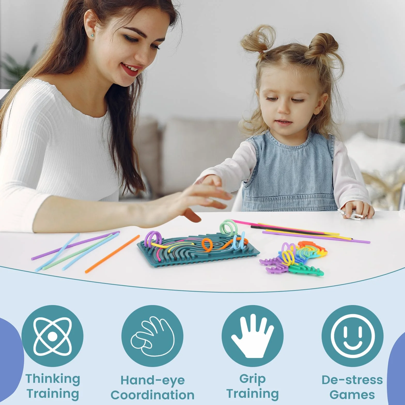 2 sztuki zabawek sensorycznych, silikonowa dwustronna zabawka autystyczna, sensory play z 31 silikonowymi sznurkami, zabawki sensoryczne z torbą podróżną, dla dzieci do redukcji stresu