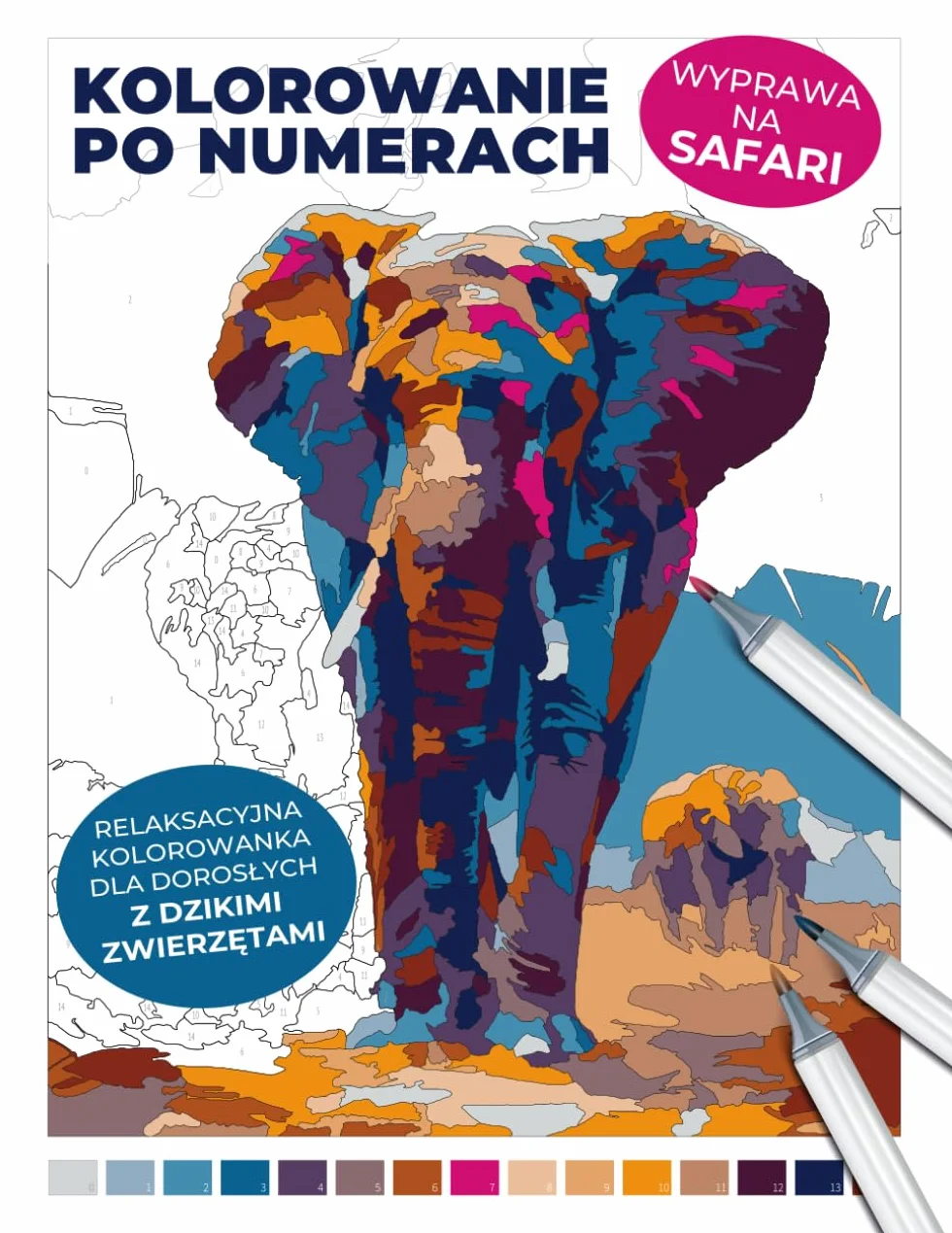Kolorowanie po numerach: Wyprawa na safari: Relaksacyjna kolorowanka dla dorosłych z dzikimi zwierzętami