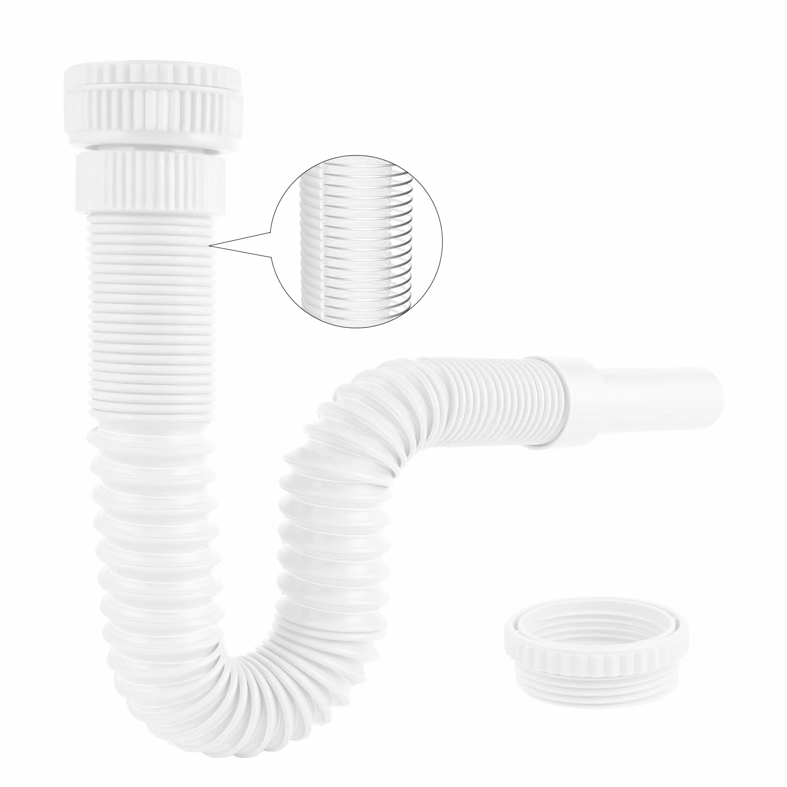 Hibbent Elastyczna rura odpływowa ze wzmocnionym drutem stalowym z adapterem, pasuje do zlewozmywaków G1 1/10.2 cm i G1 1/5.1 cm (≈40 i 45 mm), bezwonna pułapka do zlewu / pułapka P do łazienki i