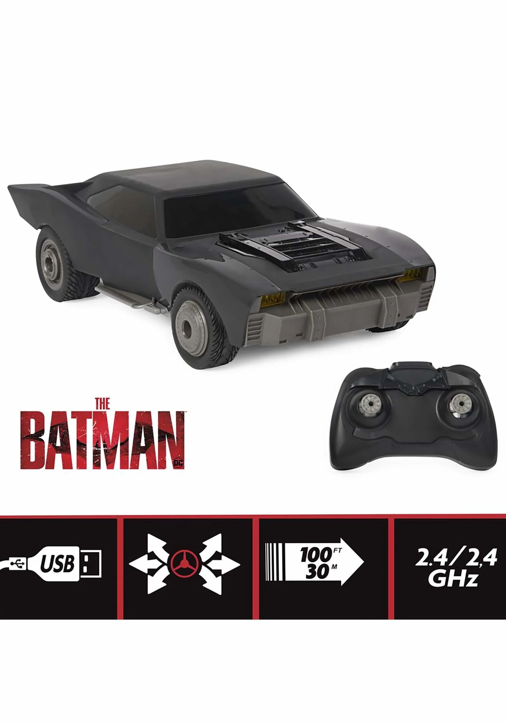 Spin Master Turbo Boost Batmobile Batman Auto Zdalnie Sterowane, Czarny, Skala 1:15