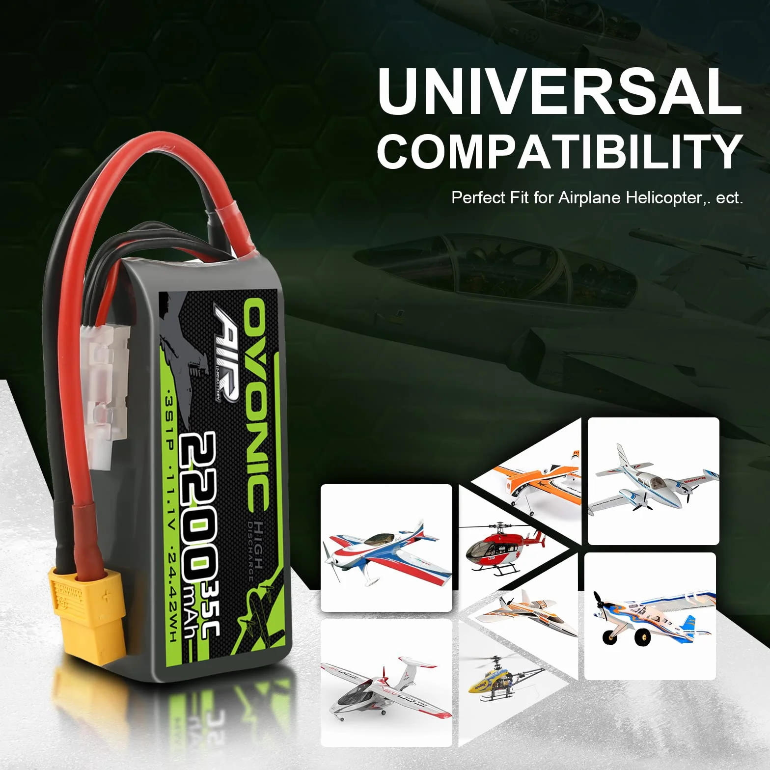 OVONIC 3S Lipo akumulator 35C 2200 mAh 11,1 V akumulator krótki zestaw z przyłączem XT60 do helikoptera samolotowego 1:14 RC Car RC samolot (1 szt.)
