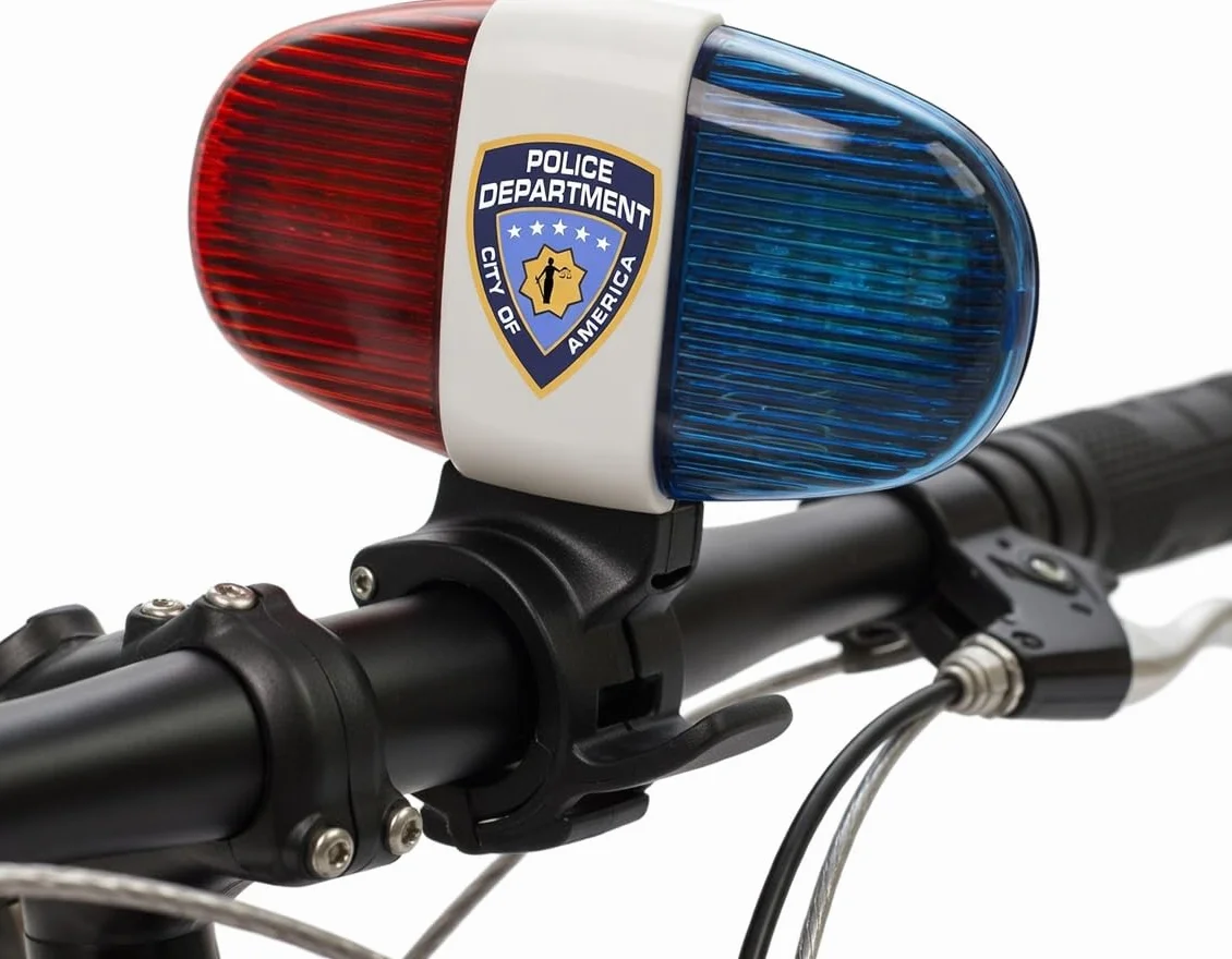 Kids Bike Tech światło LED - Police Dźwięk Światło Elektroniczny Horn - Bicycle Syrena, 5 LED 4 Dźwięki trąbki światło