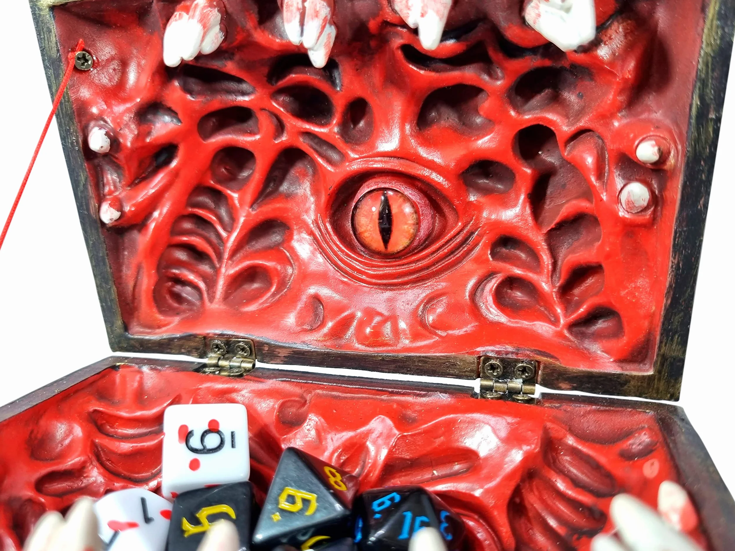 Dungeon Mimic pudełko do przechowywania kości skrzyniowych ze szklanym okiem, miniaturami i akcesoriami do lochów i smoków, prezent D&D, DND, Dungeon Master, mieści do 5 zestawów kości