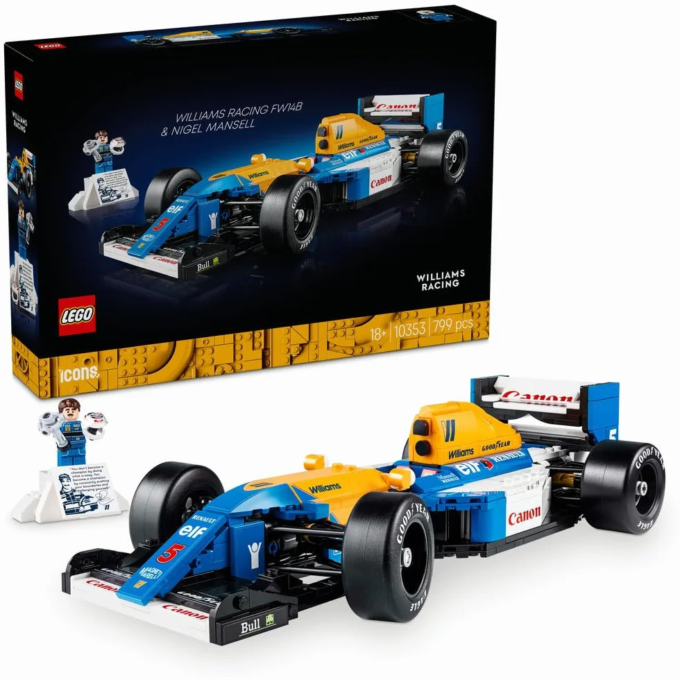 LEGO Icons Williams Racing FW14B i Nigel Mansell, Zestaw dla Dorosłych, Model Samochodu Ferrari, Kolekcjonerski Bolid F1, Dekoracje do Domu i Biura, Pomysł na Prezent dla Mężczyzn i Kobiet 10353