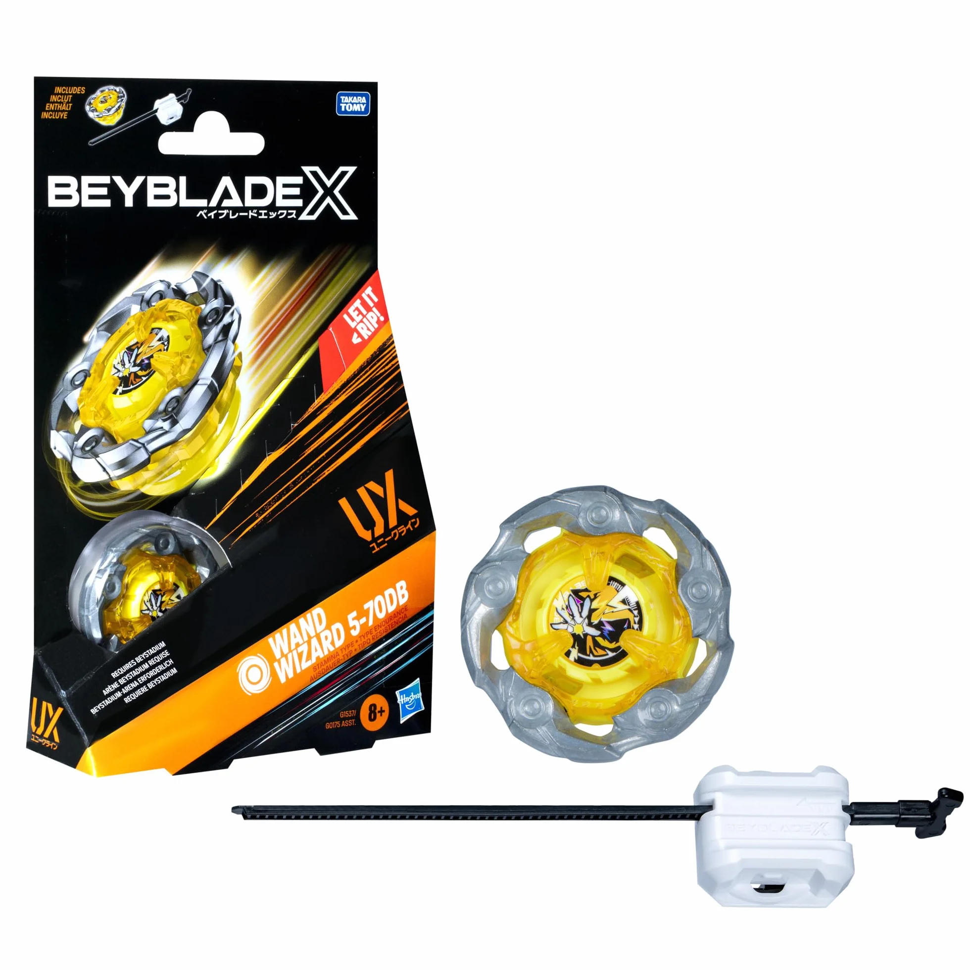 Pakiet startowy Beyblade X Wand Wizard 5-70DB UX, bączek i wyrzutnia