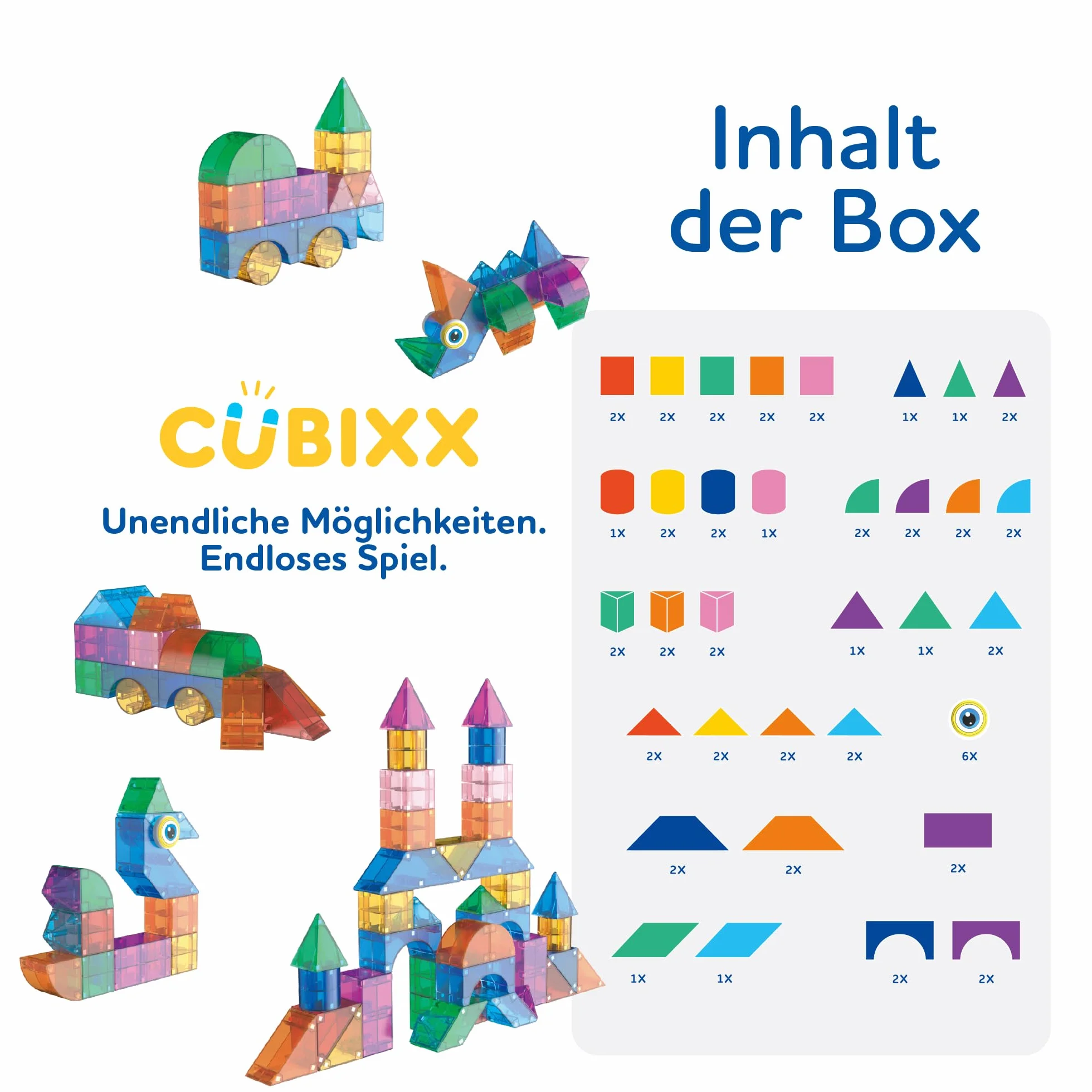 Cubixx - 3D Magnetyczne klocki dla dzieci od 3+ lat, kreatywna zabawka edukacyjna w 64-częściowym zestawie, magnetyczna zabawka konstrukcyjna dla dziewcząt i chłopców, zabawka Montessori STEM