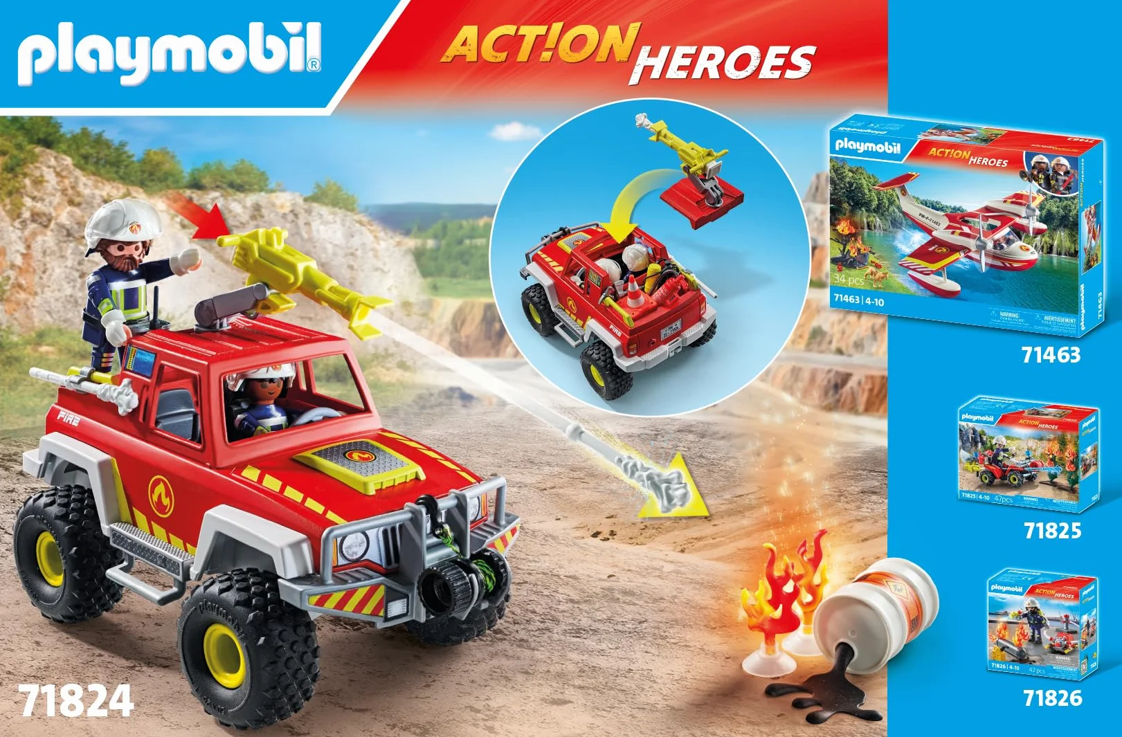 PLAYMOBIL | Action Heroes | Ciężarówka strażacka | Samochód strażacki | Auto zabawkowe | Zabawka dla dzieci od 4. roku życia | 71824
