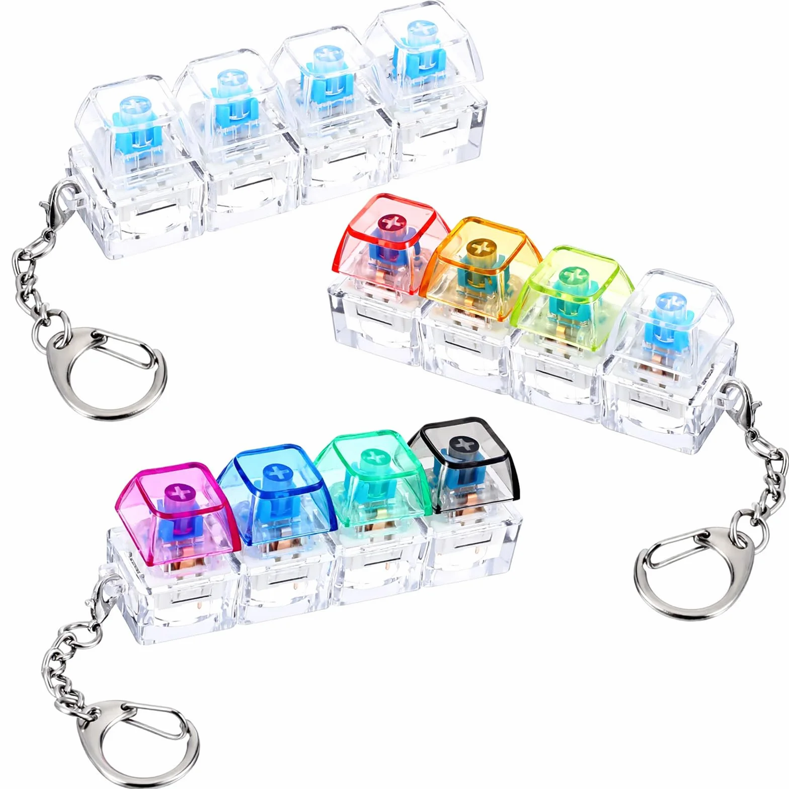 Klawiatura Fidget Toy, Klawiatura Fidget Brelok 4 w 1, Klawiatury dekompresyjne, przycisk zatrzaskowy, sensoryczna, zabawa, przycisk, antystres, prezenty łagodzące stres dla dorosłych, 3 szt