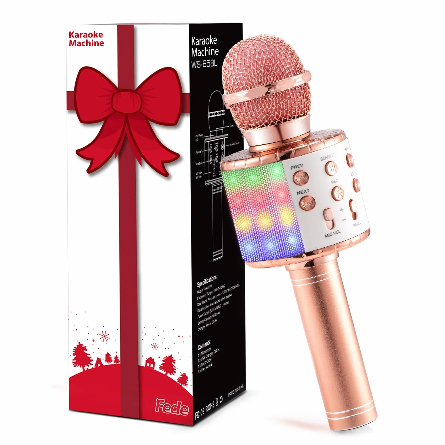 Fede Mikrofon do karaoke, bezprzewodowy mikrofon Bluetooth dla dzieci, zabawne prezenty zabawki dla nastolatków, dziewcząt, chłopców, przenośny głośnik KTV rejestrator do smartfonów, PC