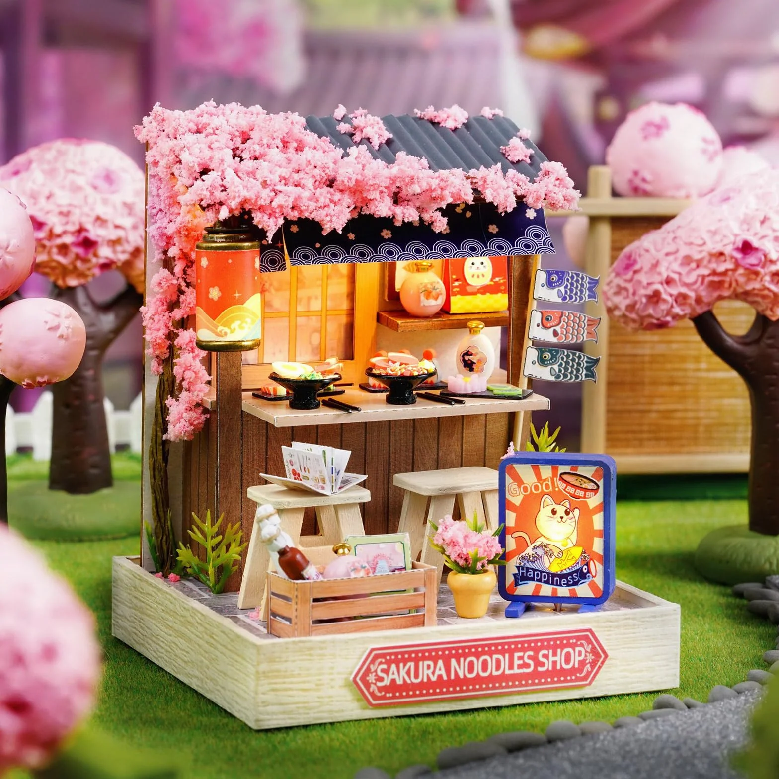 Cuteefun Zestaw DIY Drewniany Domek dla Lalek, DIY miniaturowe zestawy domków dla lalek z meblami i osłoną przeciwpyłową, ręcznie robiony miniaturowy zestaw dla nastolatków, prezent dla dorosłych