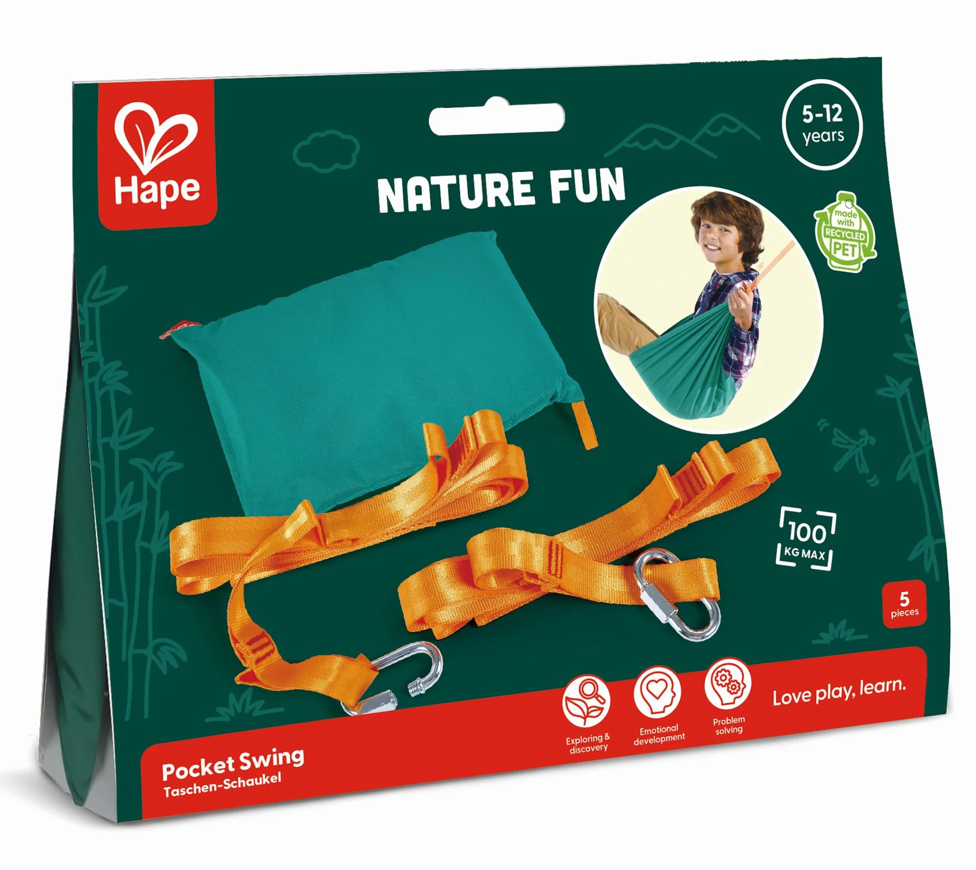 Swing, Hape Pocket Swing For Kids And Adults (Nature Fun Outdoor Toys Series). 5 years +