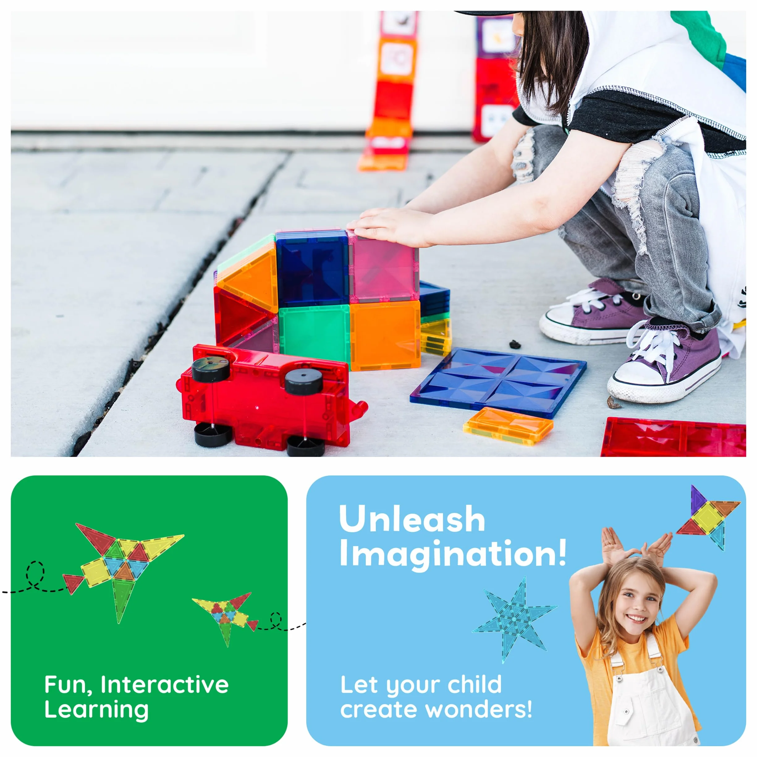 PicassoTiles Magnetic Tiles 60pcs Kids Toys Classroom Sensory Toy for Toddlers STEM Learning Building Blocks, Montessori Pretend Play Magnet Tile Construction Stacking Block Boys Girls Ages 3+ PT60