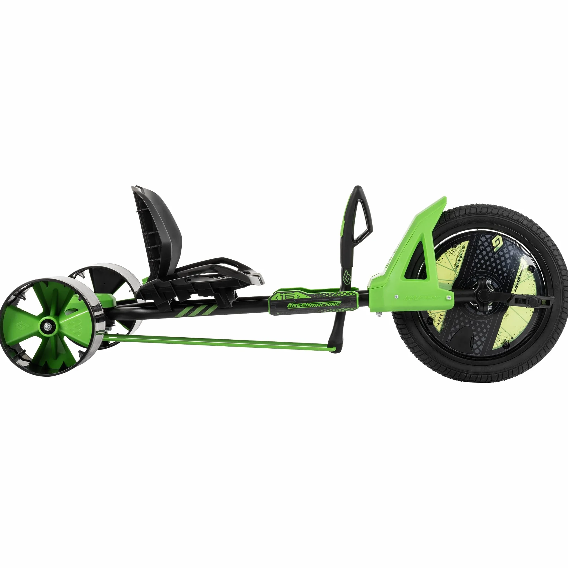 Huffy Green Machine 40 cm Drift Trike, elegancka, ergonomiczna konstrukcja, regulowane siedzisko, rower dryfujący dla dzieci w wieku 5-8 lat, maksymalna waga 36 kg, hamulec nożny